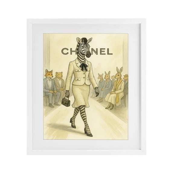 Stupell Industries Eclectic Fashion Runway Zebra White Framed Print Under Glass, 13 x 16, by Grotto Studios
