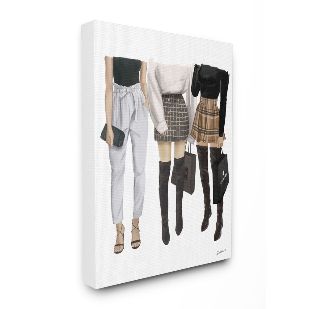 Stupell Industries Fashion Shopping Women Style Outfits Plaid Bags Designer Canvas Wall Art Design by Ziwei Li, 36" x 48"