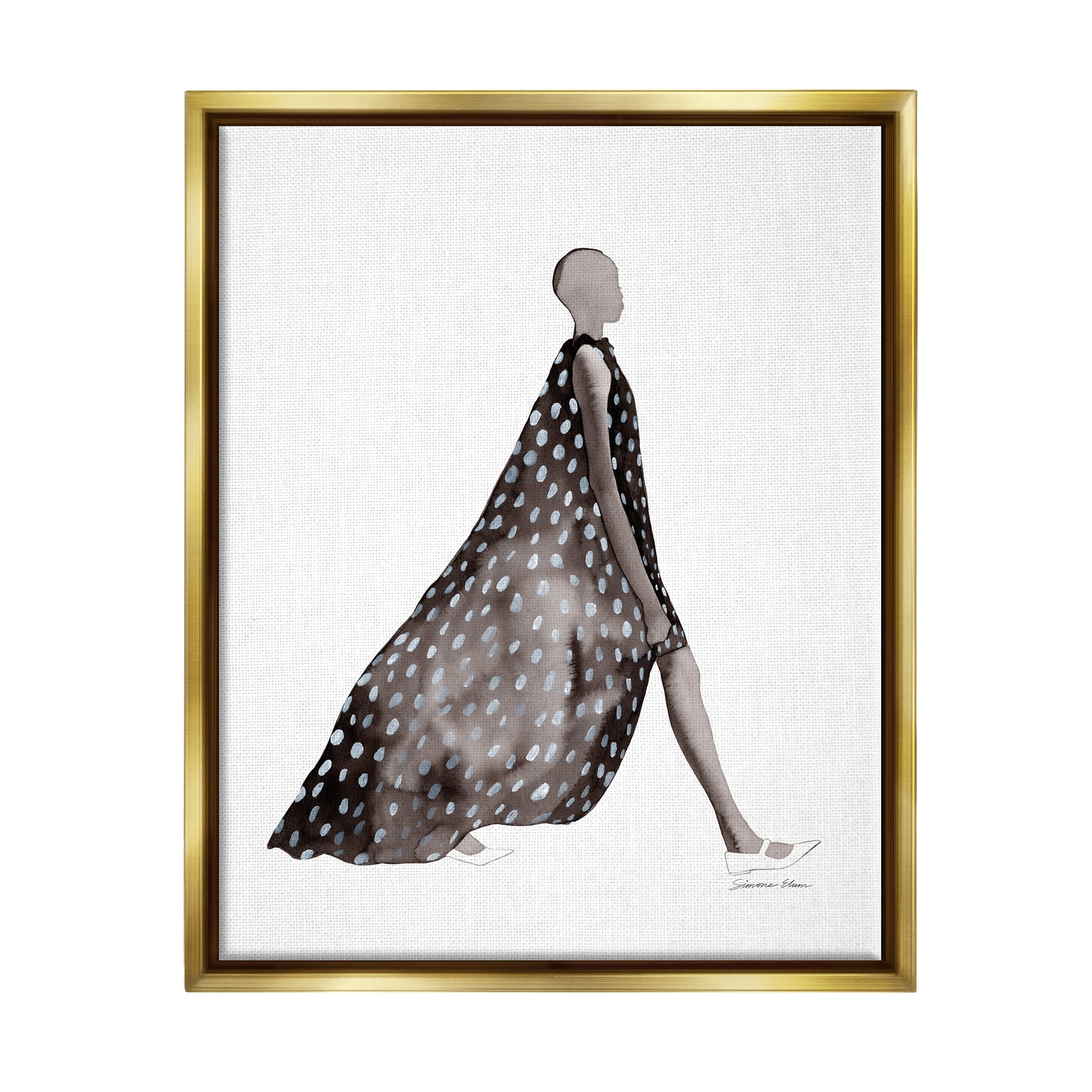 Stupell Industries Fashion Silhouette Girl Beauty & Fashion Painting Gold Floater Framed Art Print Wall Art, 25 x 31