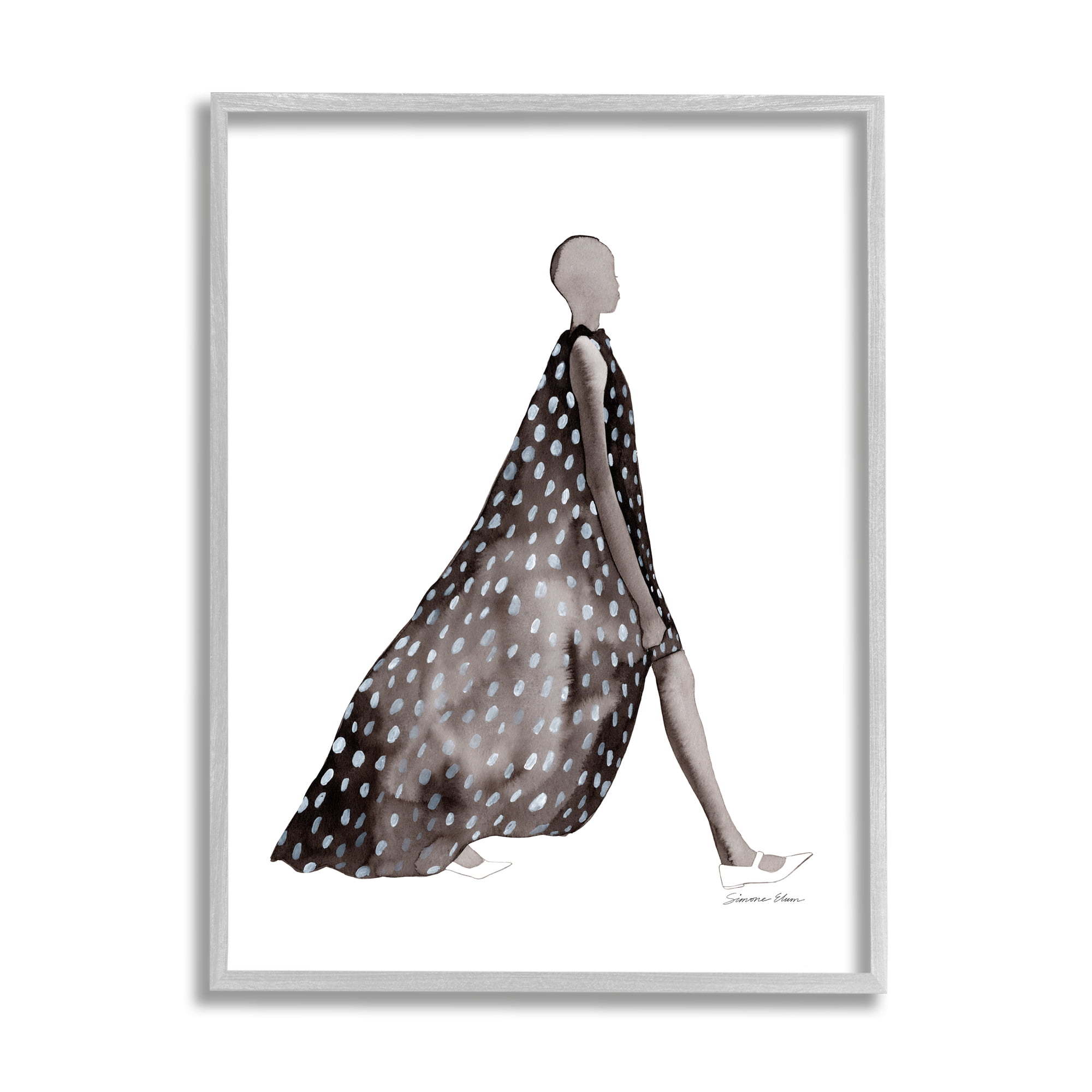 Stupell Industries Fashion Silhouette Girl Beauty & Fashion Painting Gray Framed Art Print Wall Art, 11 x 14