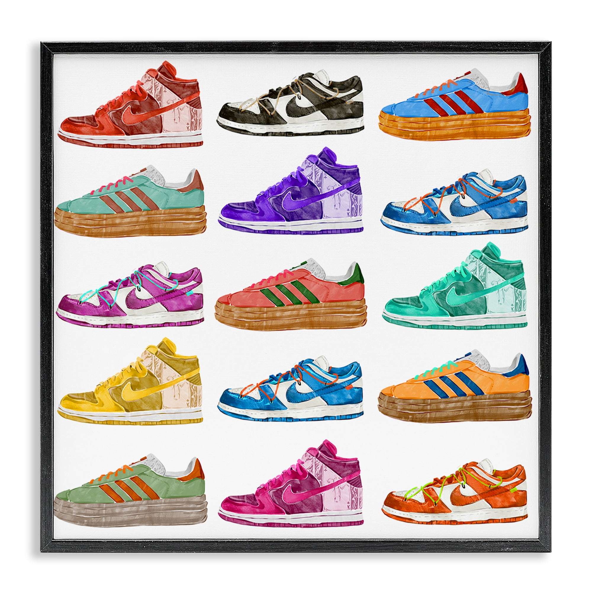 Stupell Industries Fashion Sneakers Array Fashion Painting Black Framed Art Print Wall Art, 24 x 24