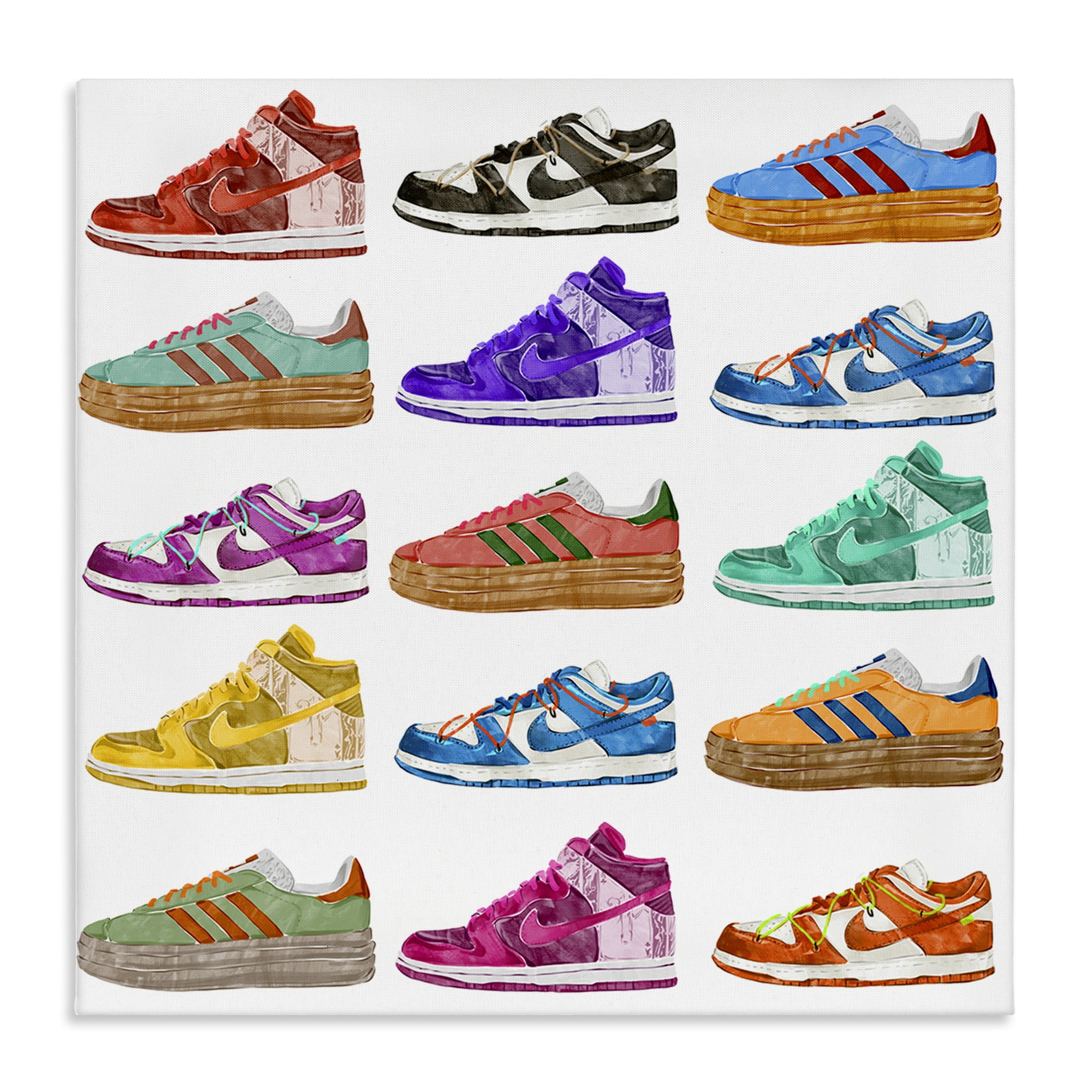 Stupell Industries Fashion Sneakers Array Fashion Painting Wrapped Canvas Art Print Wall Art, 30 x 30
