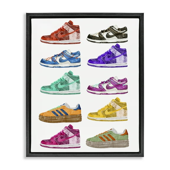 Stupell Industries Fashion Sneakers Assortment Fashion Painting Black Floater Framed Canvas Art Print Wall Art, 17 x 21