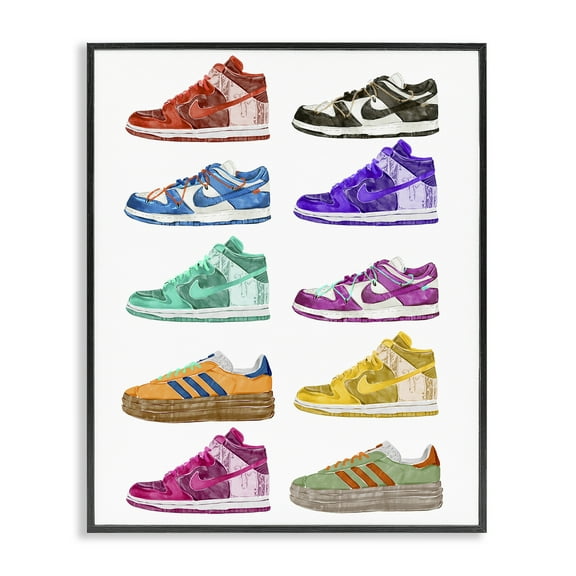 Stupell Industries Fashion Sneakers Assortment Fashion Painting Black Framed Art Print Wall Art, 11 x 14