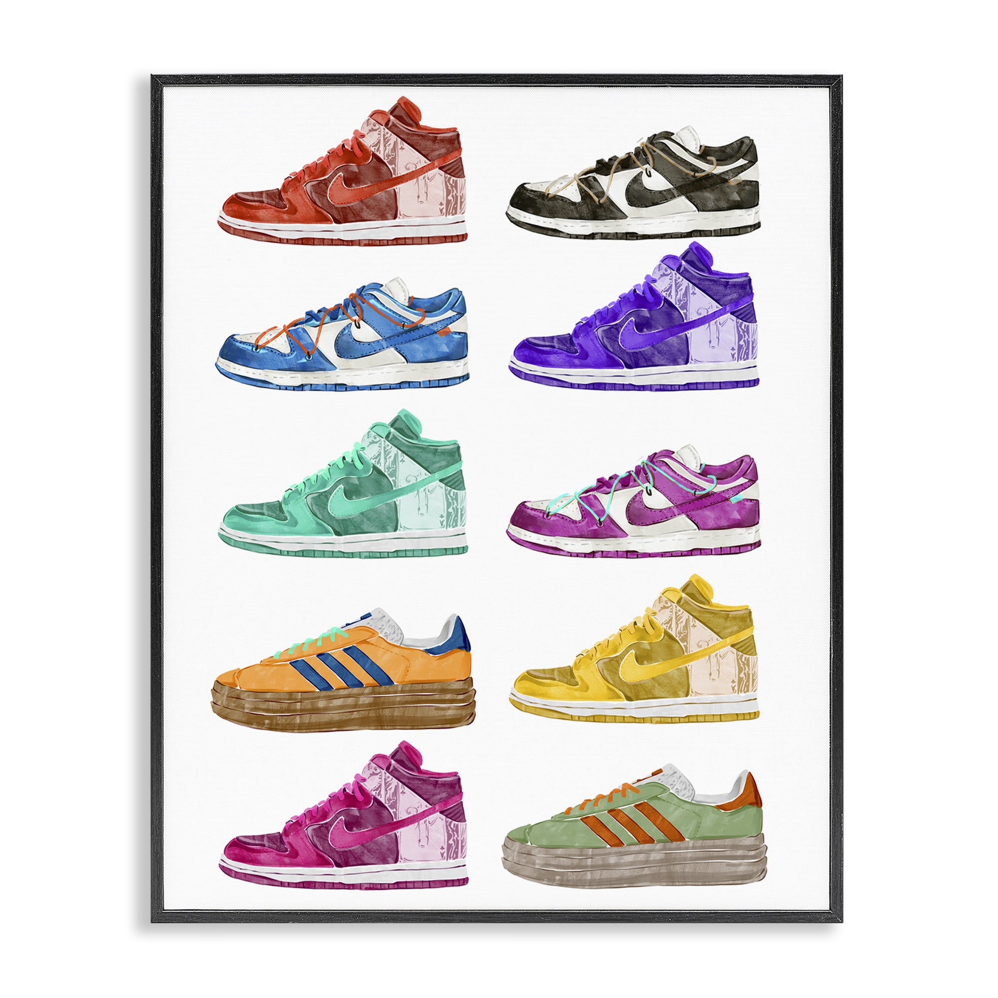 Stupell Industries Fashion Sneakers Assortment Fashion Painting Black Framed Art Print Wall Art, 16 x 20