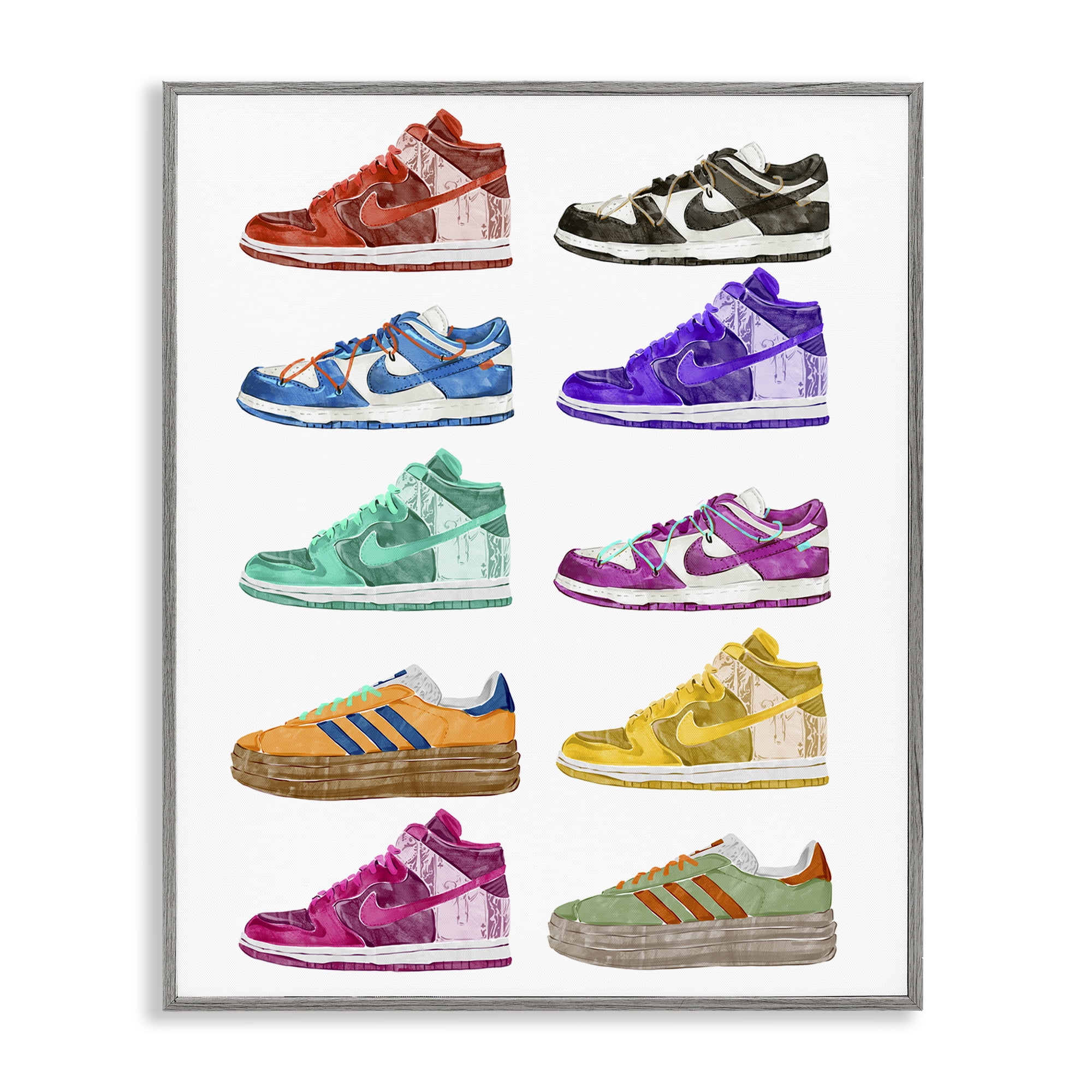 Stupell Industries Fashion Sneakers Assortment Fashion Painting Gray Framed Art Print Wall Art, 16 x 20