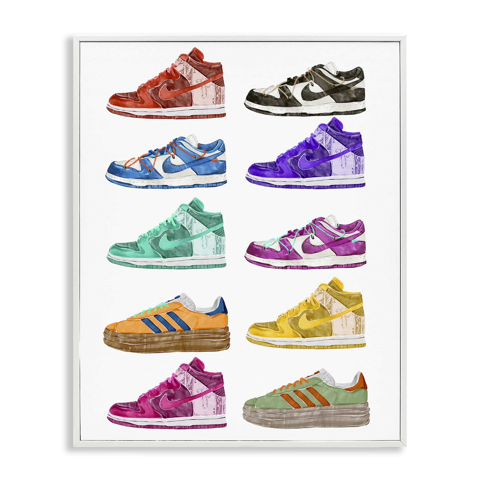 Stupell Industries Fashion Sneakers Assortment Fashion Painting White Framed Art Print Wall Art, 16 x 20