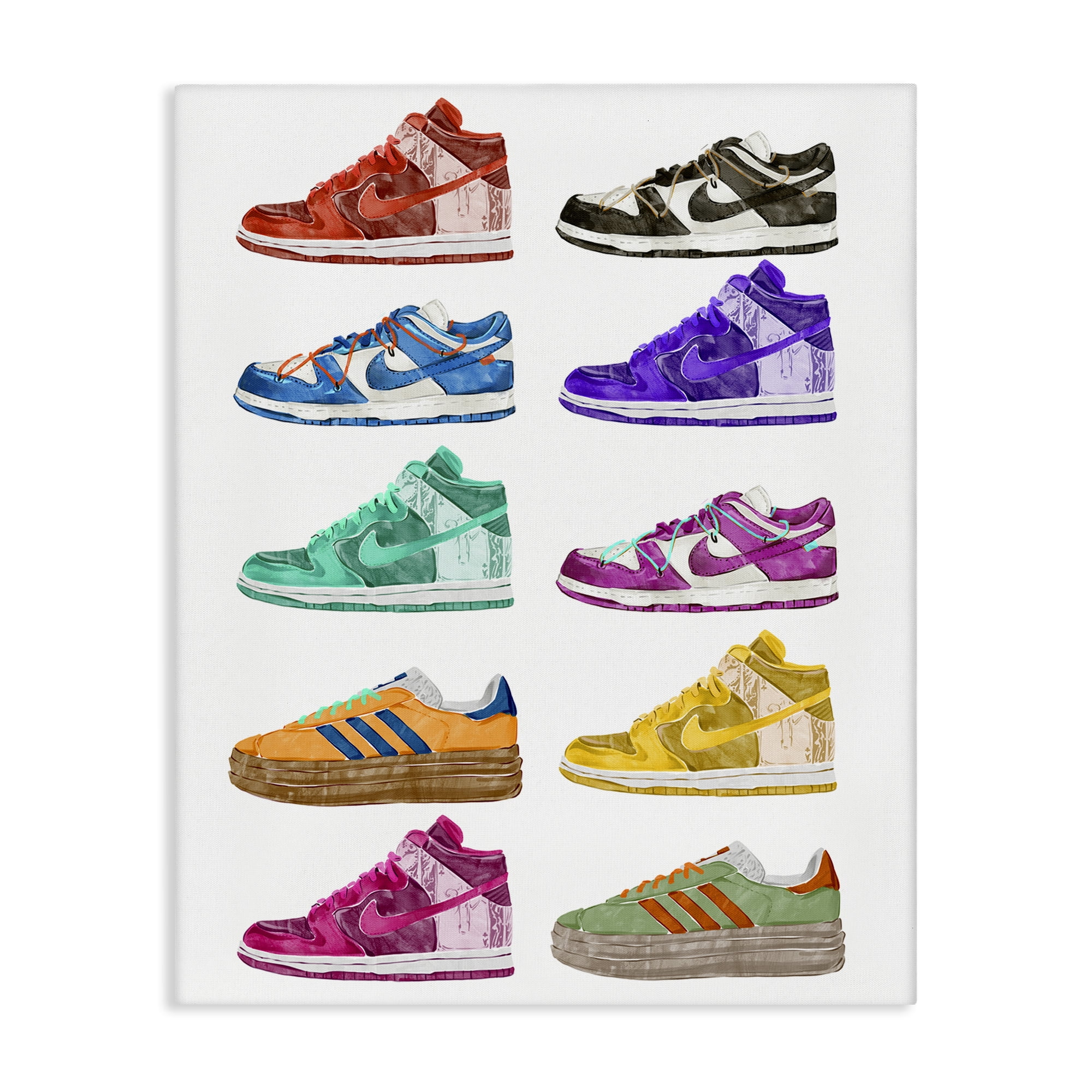 Stupell Industries Fashion Sneakers Assortment Fashion Painting Wrapped Canvas Art Print Wall Art, 24 x 30