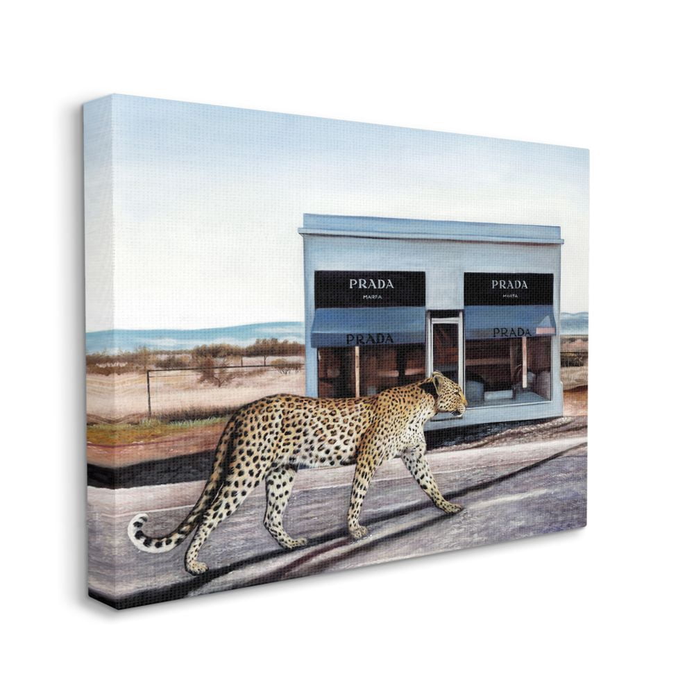 Stupell Industries Fashion Store Cheetah Walk Safari Animal Blue Brown Canvas Wall Art Design by Urban Road, 24" x 30"