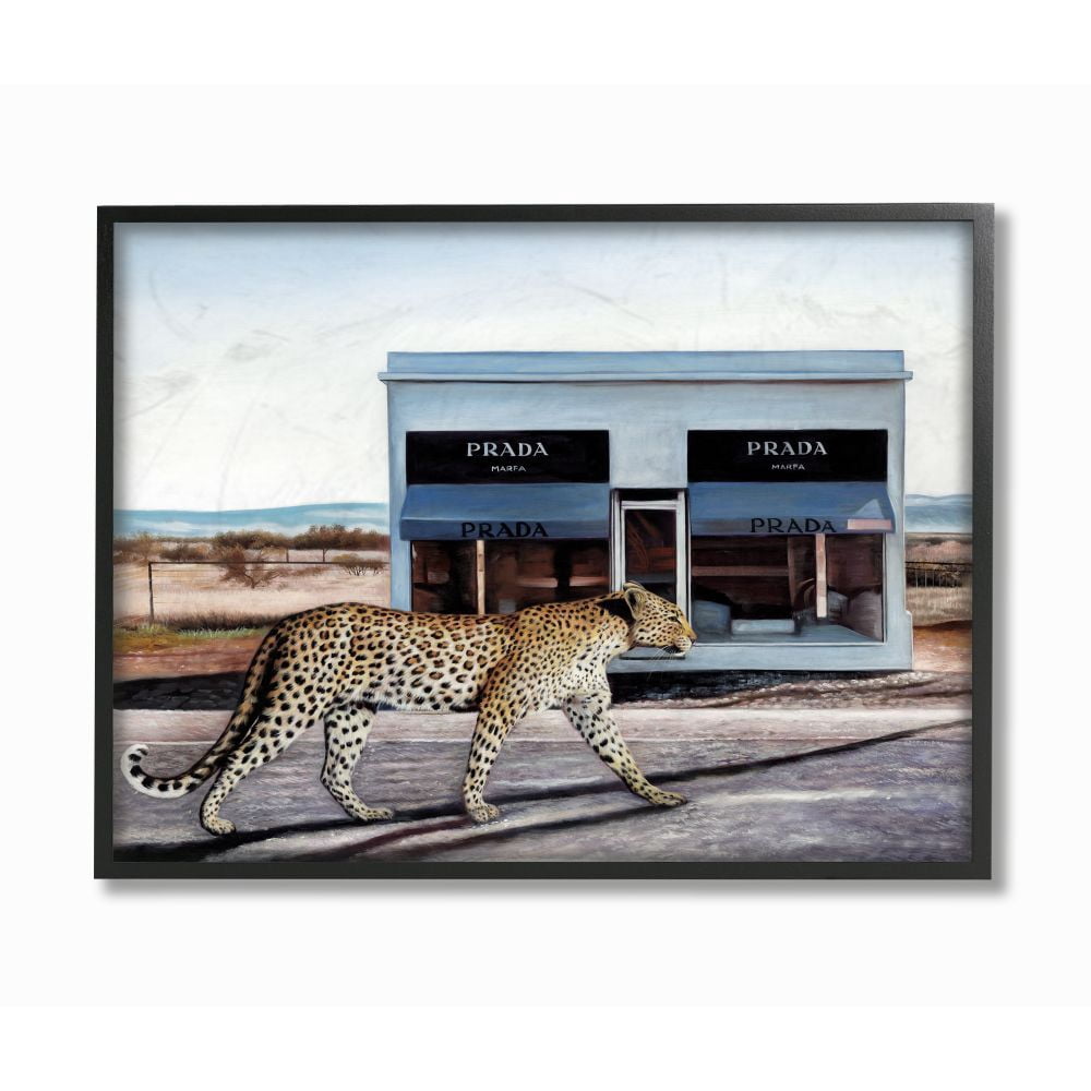 Stupell Industries Fashion Store Cheetah Walk Safari Animal Blue Brown Framed Wall Art Design by Urban Road, 24" x 30", Black Framed