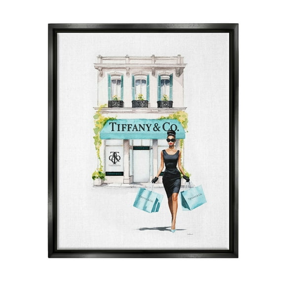 Stupell Industries Fashion Storefront Shopping Town & City Painting Black Floater Framed Canvas Art Print Wall Art, 17 x 21