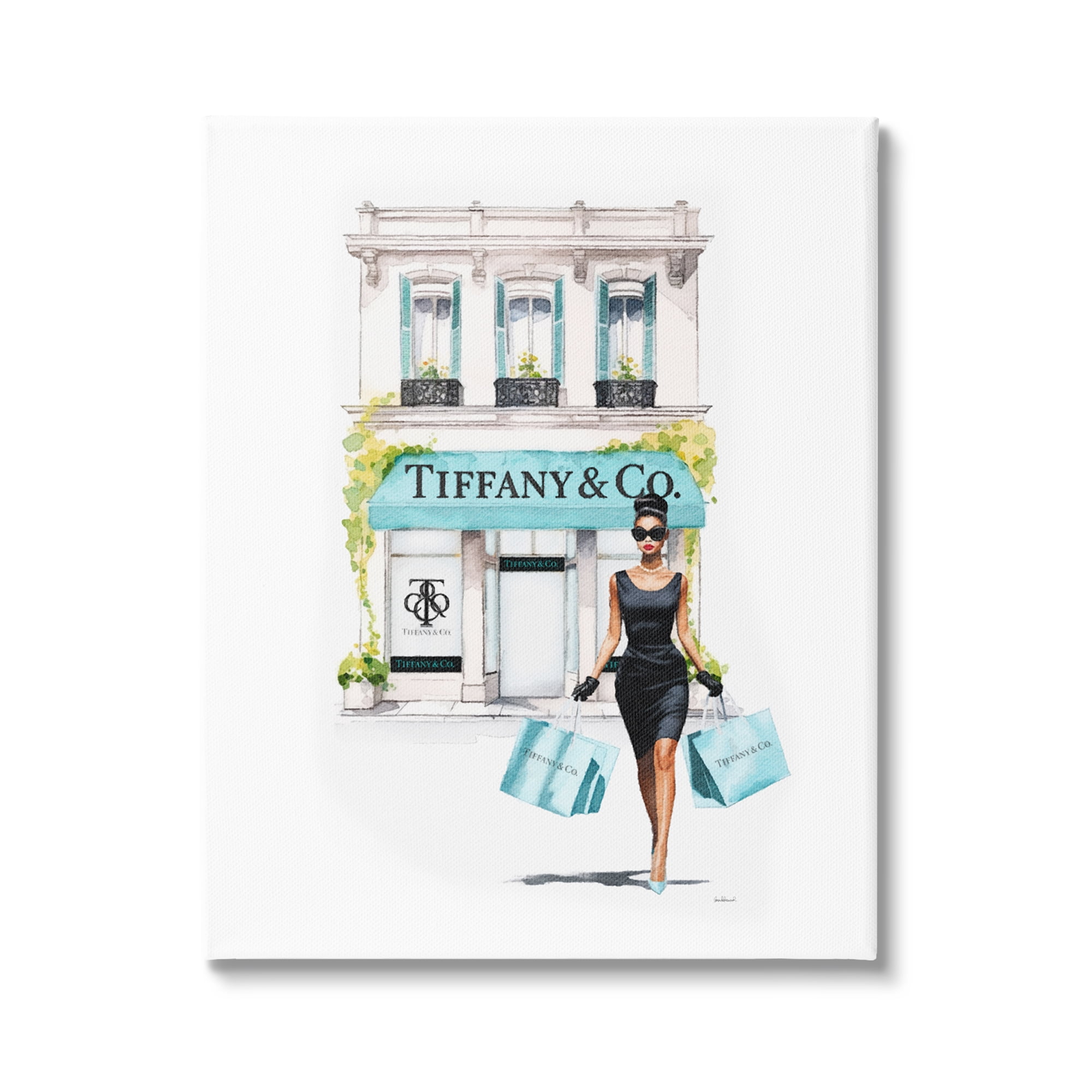 Elegant Shopping Scene Canvas Art in Black and Blue