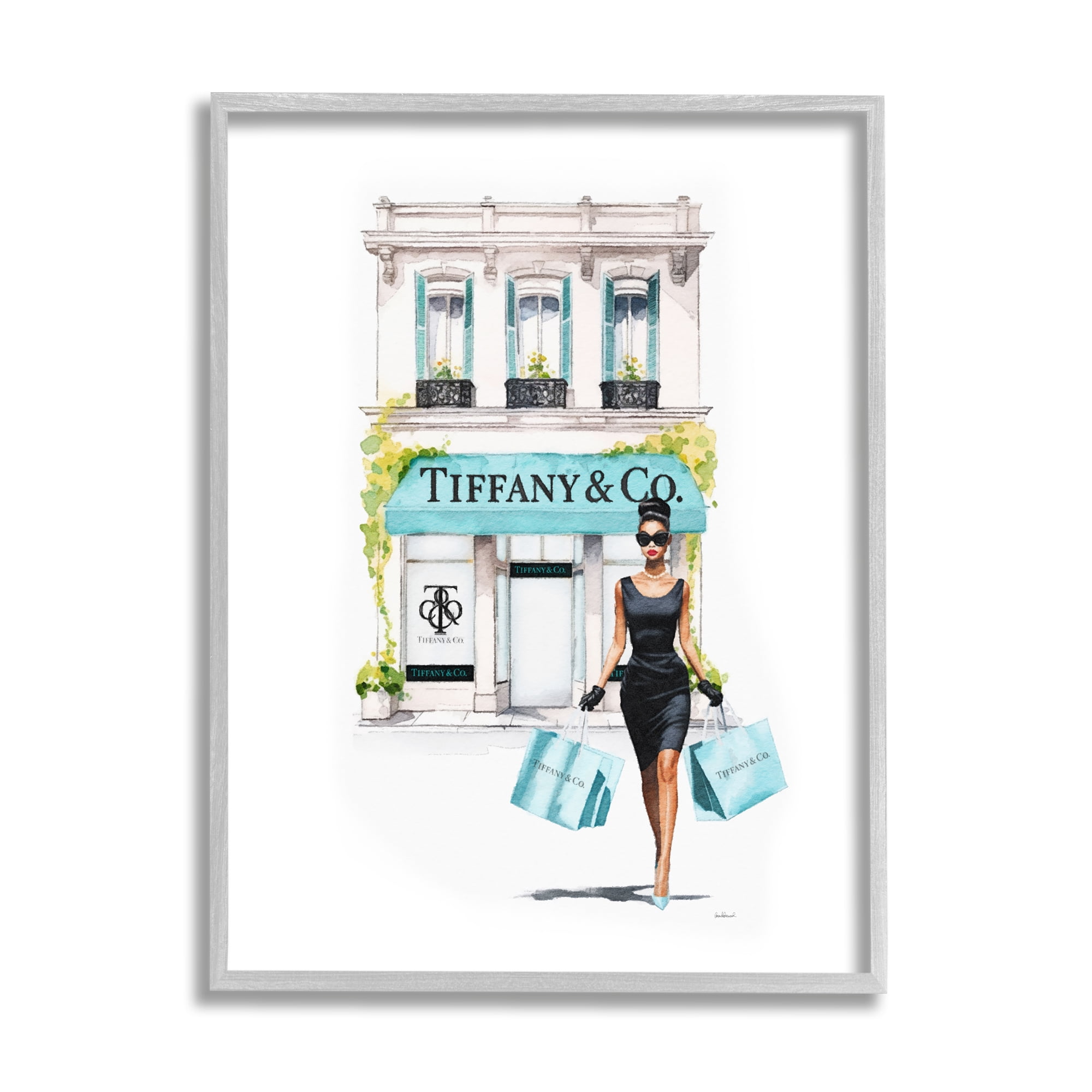 Stupell Industries Fashion Storefront Shopping Town & City Painting Gray Framed Art Print Wall Art, 24 x 30