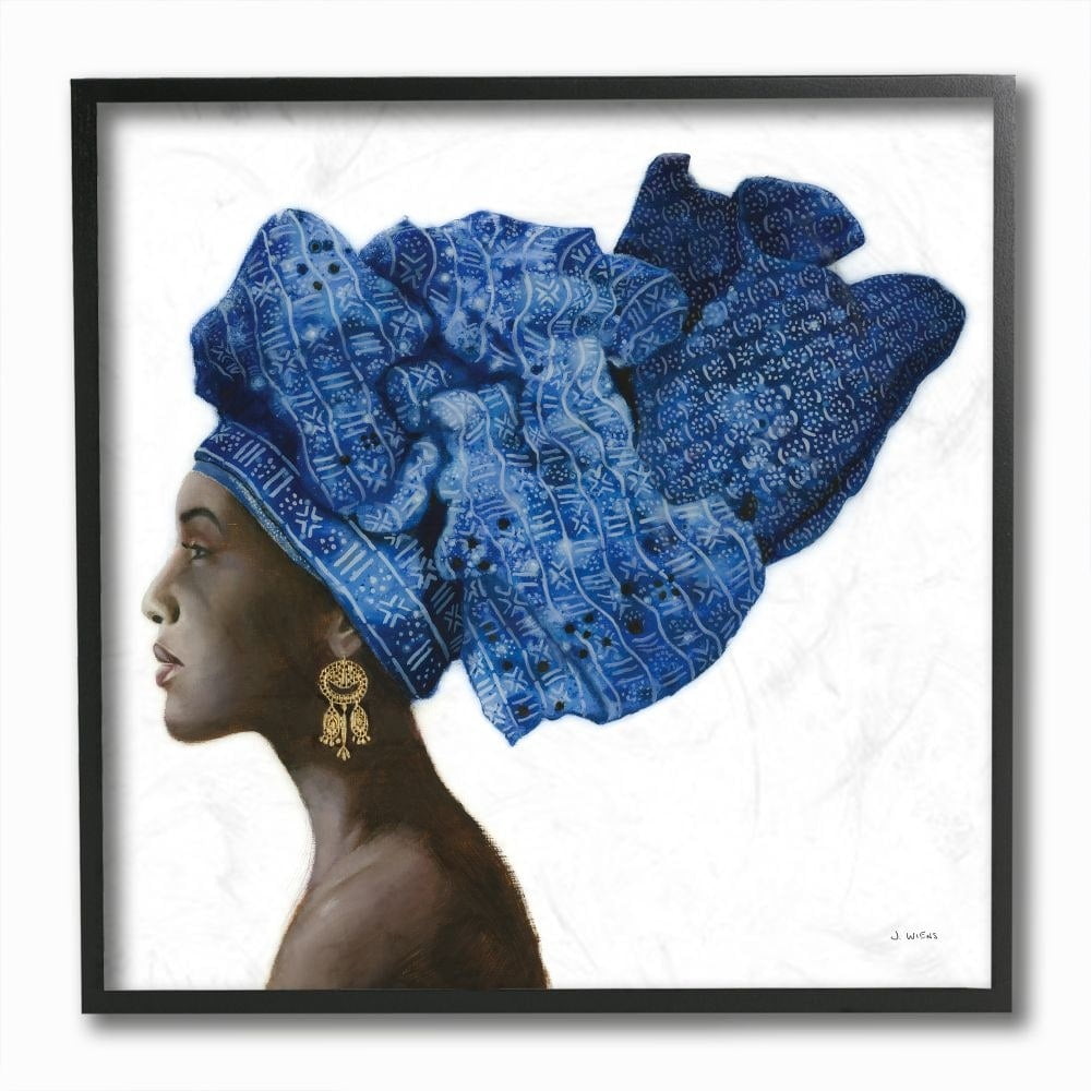 Blue Abstract Head Wrap Canvas Print in Black Frame, 12" x 12"