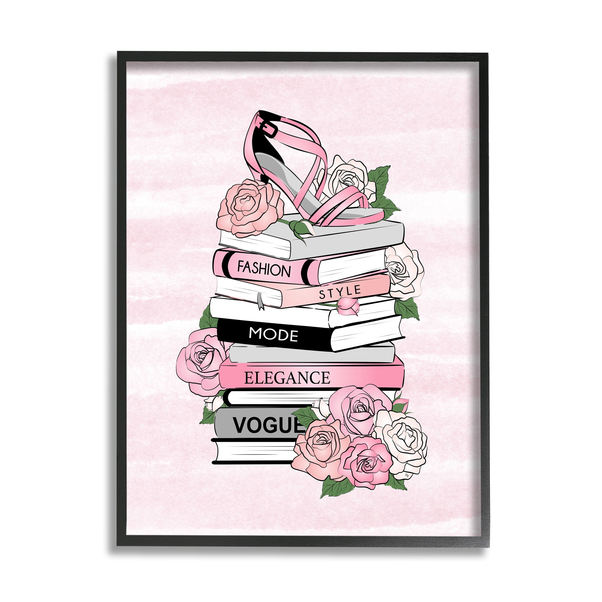 Stupell Industries Fashion Style Elegance Phrases Glamourous Flowered Bookstack ,11 x 14, Design by Martina Pavlova