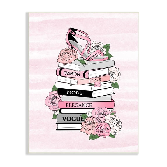 Stupell Industries Fashion Style Elegance Phrases Glamourous Flowered Bookstack ,13 x 19, Design by Martina Pavlova