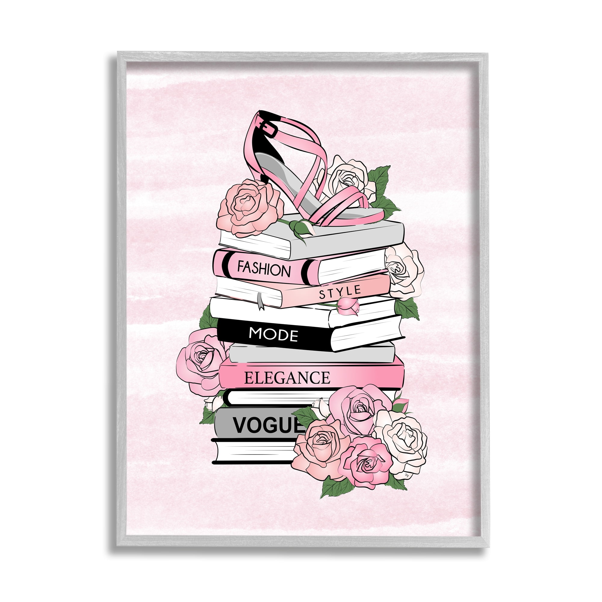 Stupell Industries Fashion Style Elegance Phrases Glamourous Flowered Bookstack ,24 x 30, Design by Martina Pavlova