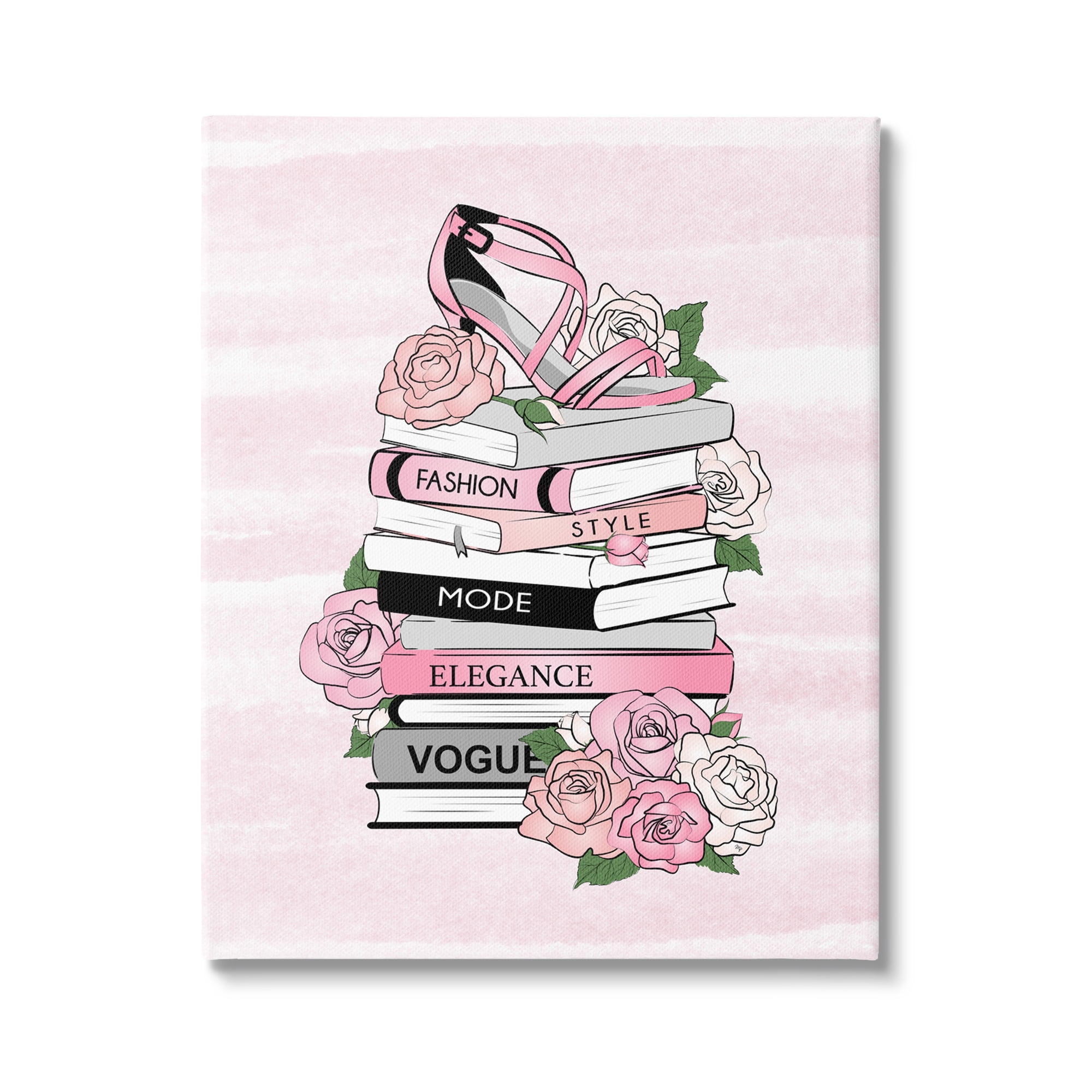 Stupell Industries Fashion Style Elegance Phrases Glamourous Flowered Bookstack ,36 x 48, Design by Martina Pavlova