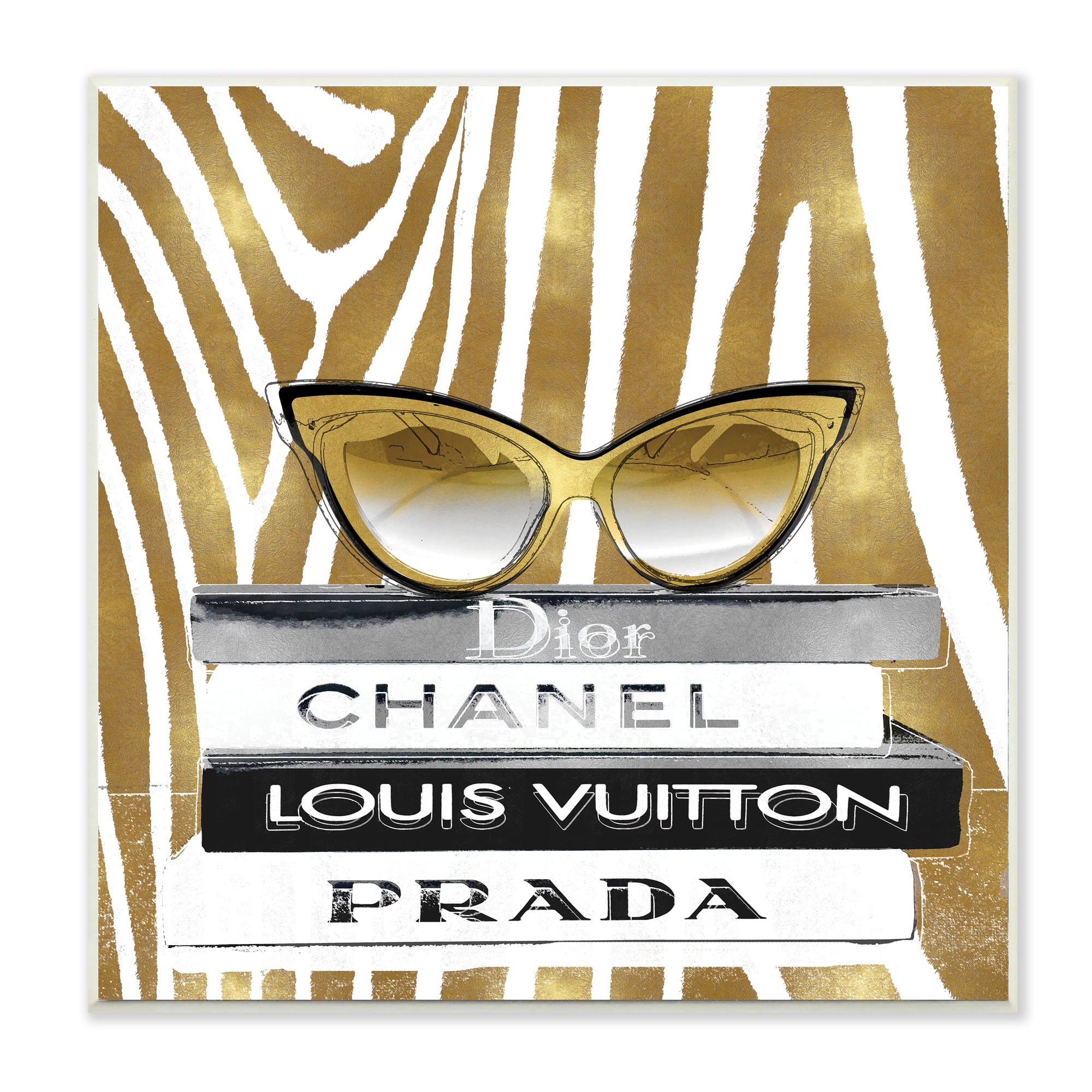Gold Zebra Pattern Designer Books Wall Plaque, 12 x 12