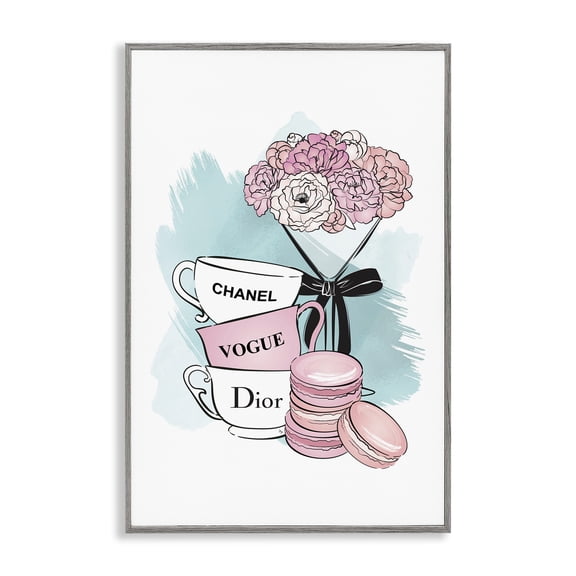 Stupell Industries Fashion Tea Party Food & Beverage Painting Gray Framed Art Print Wall Art, 20 x 30