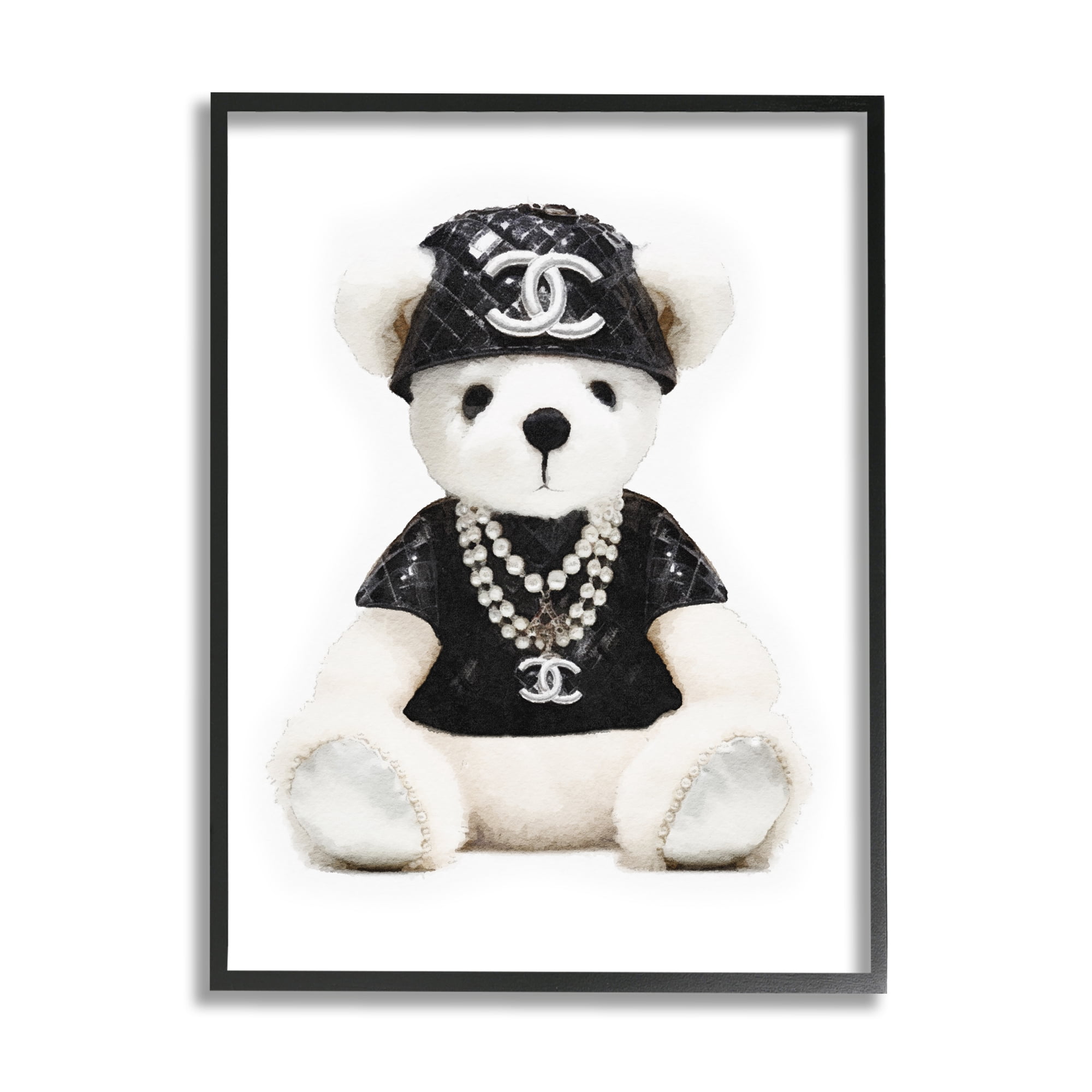 Stupell Industries Fashion Teddy Bear Beauty & Fashion Painting Black Framed Art Print Wall Art, 16 x 20