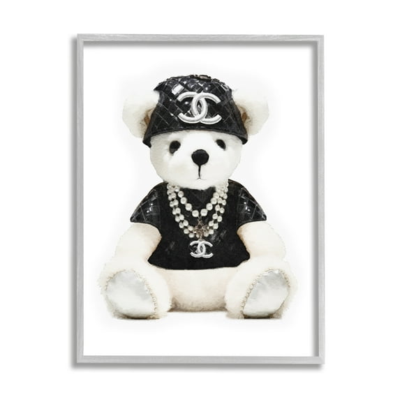 Stupell Industries Fashion Teddy Bear Beauty & Fashion Painting Gray Framed Art Print Wall Art, 11 x 14