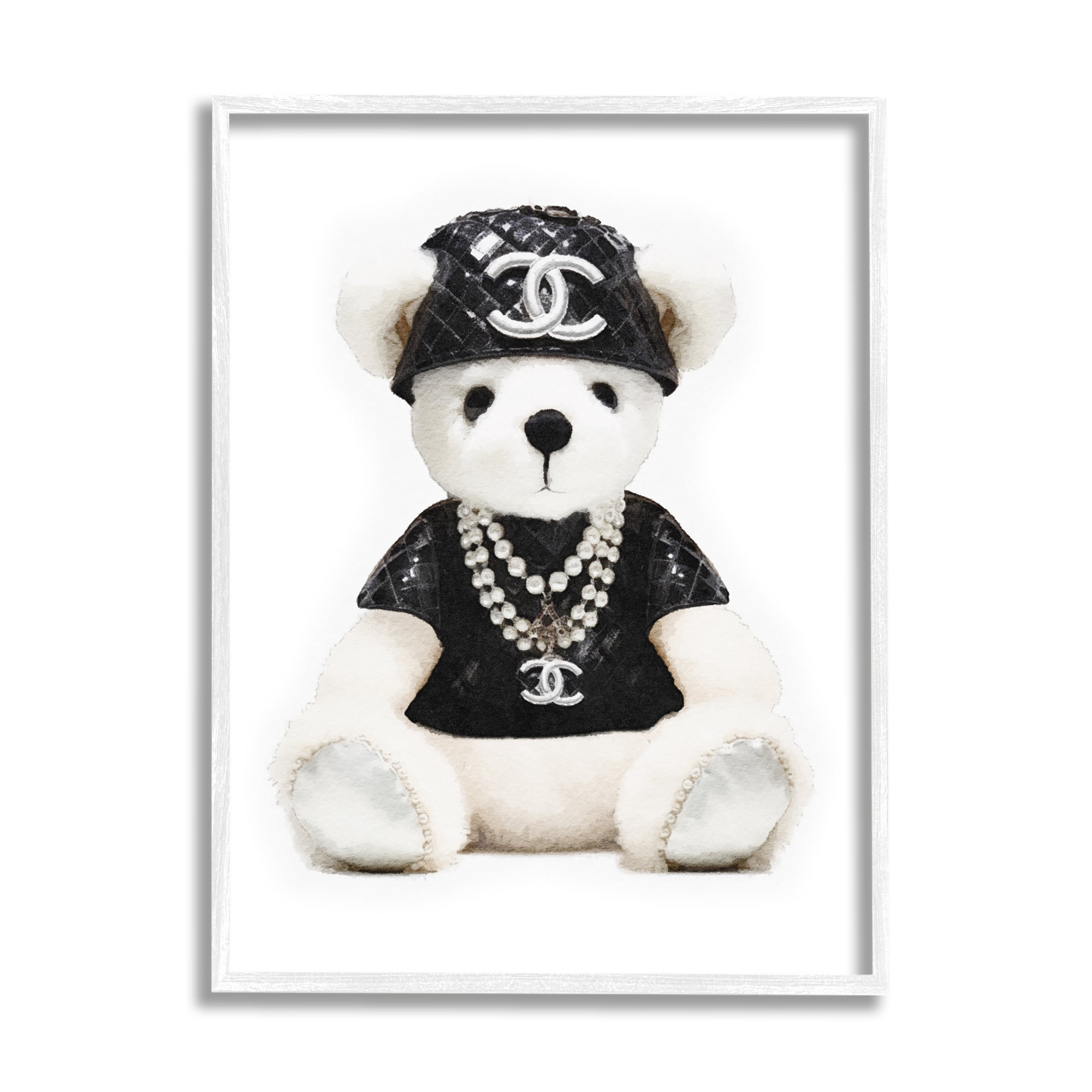 Stupell Industries Fashion Teddy Bear Beauty & Fashion Painting White Framed Art Print Wall Art, 16 x 20