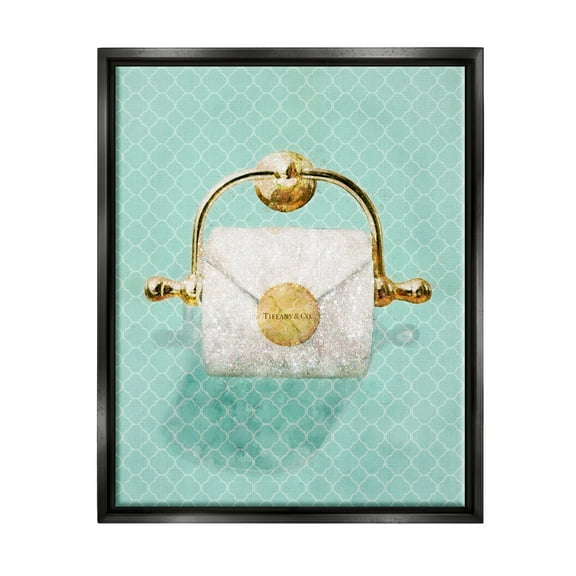 Stupell Industries Fashion Toilet Paper Roll Iconic Blue Designer Glam Jet Black Framed Floating Canvas Wall Art, 16x20, by Ziwei Li