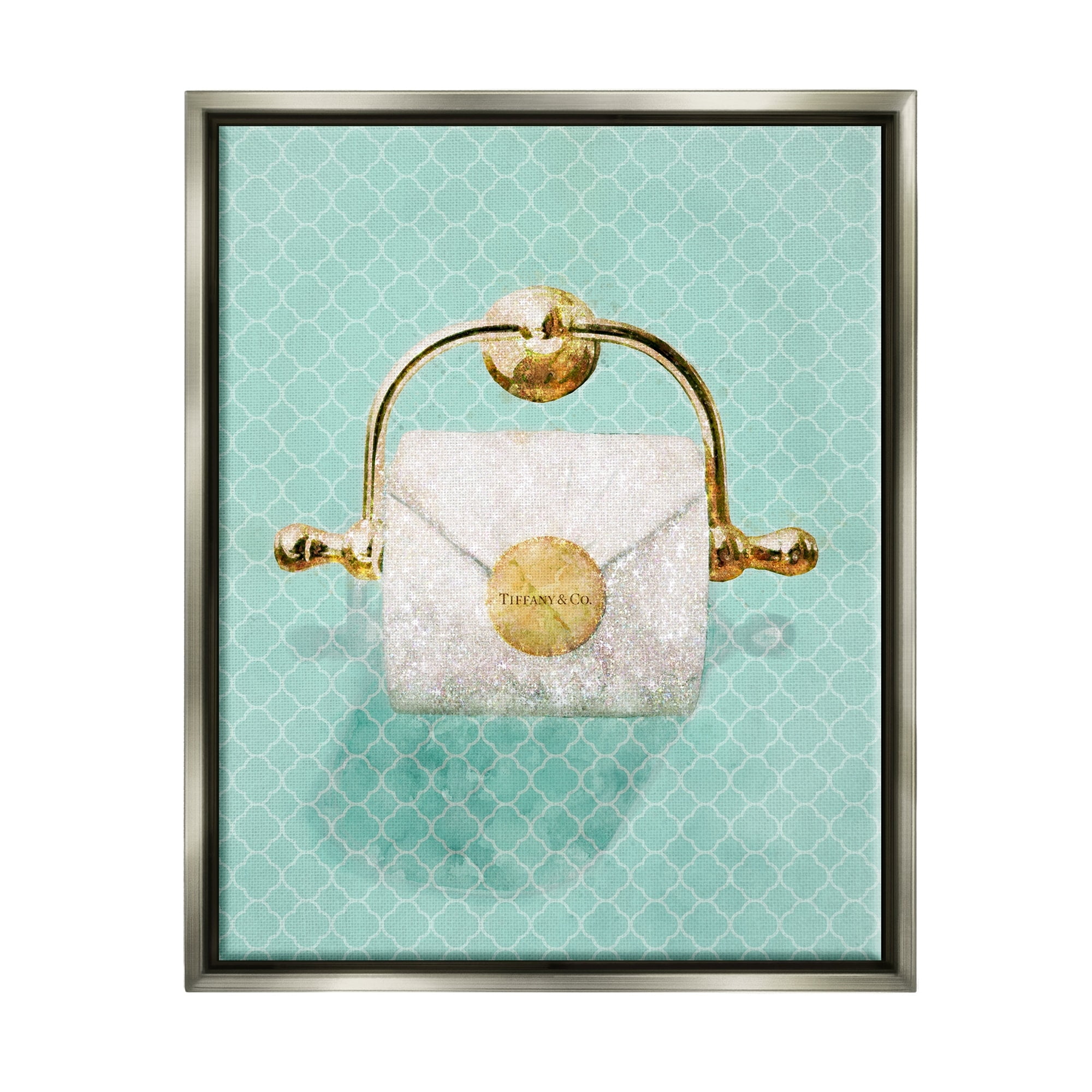 Stupell Industries Fashion Toilet Paper Roll Iconic Blue Designer Glam Luster Gray Framed Floating Canvas Wall Art, 16x20, by Ziwei Li
