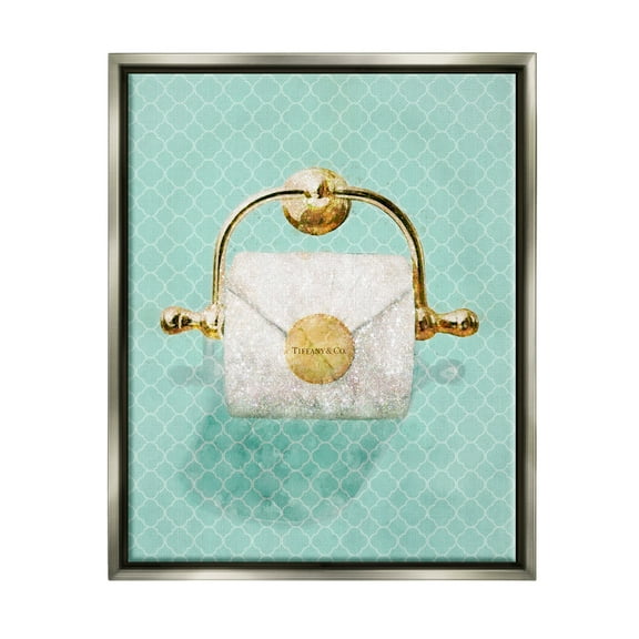 Stupell Industries Fashion Toilet Paper Roll Iconic Blue Designer Glam Luster Gray Framed Floating Canvas Wall Art, 16x20, by Ziwei Li
