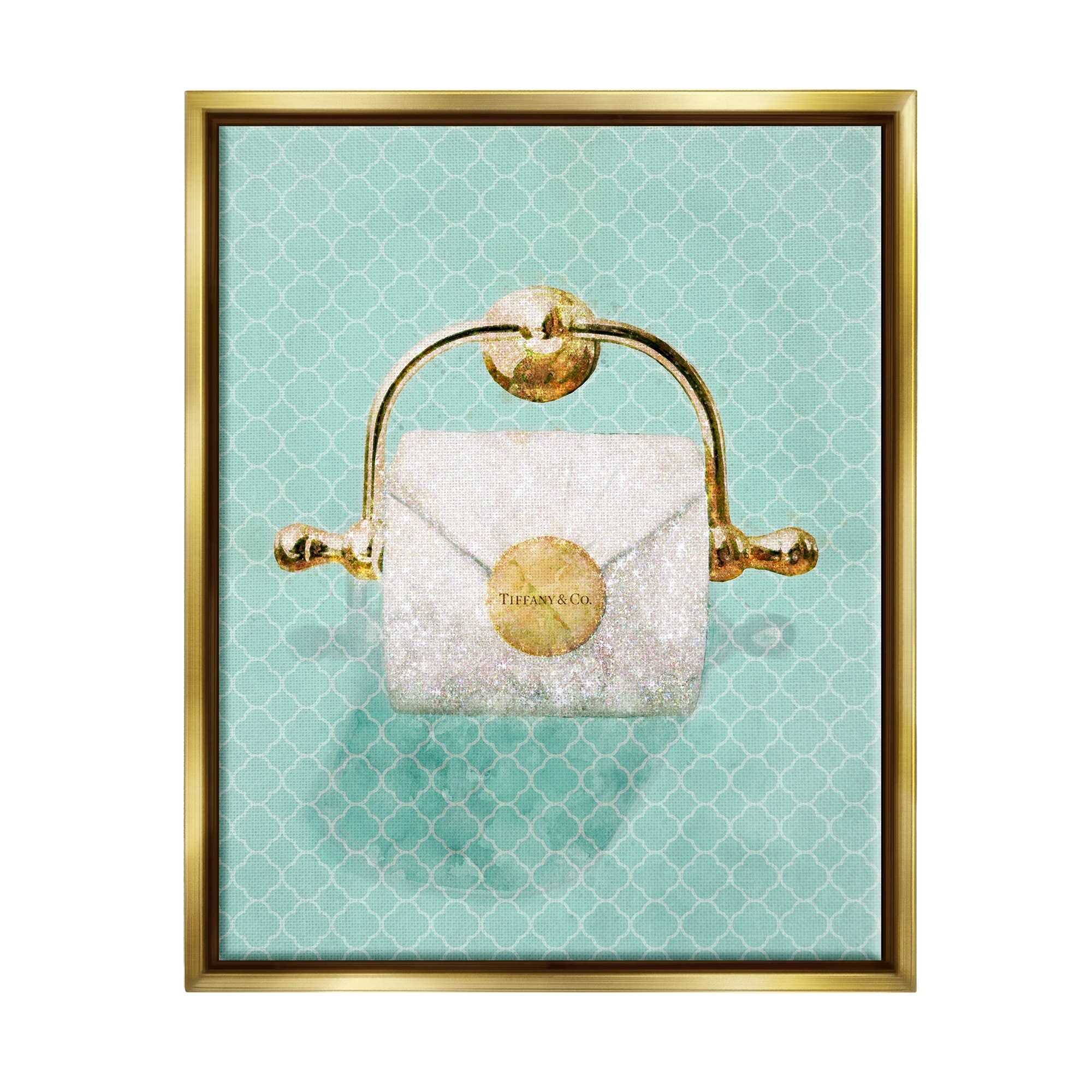 Stupell Industries Fashion Toilet Paper Roll Iconic Blue Designer Glam Metallic Gold Framed Floating Canvas Wall Art, 24x30, by Ziwei Li