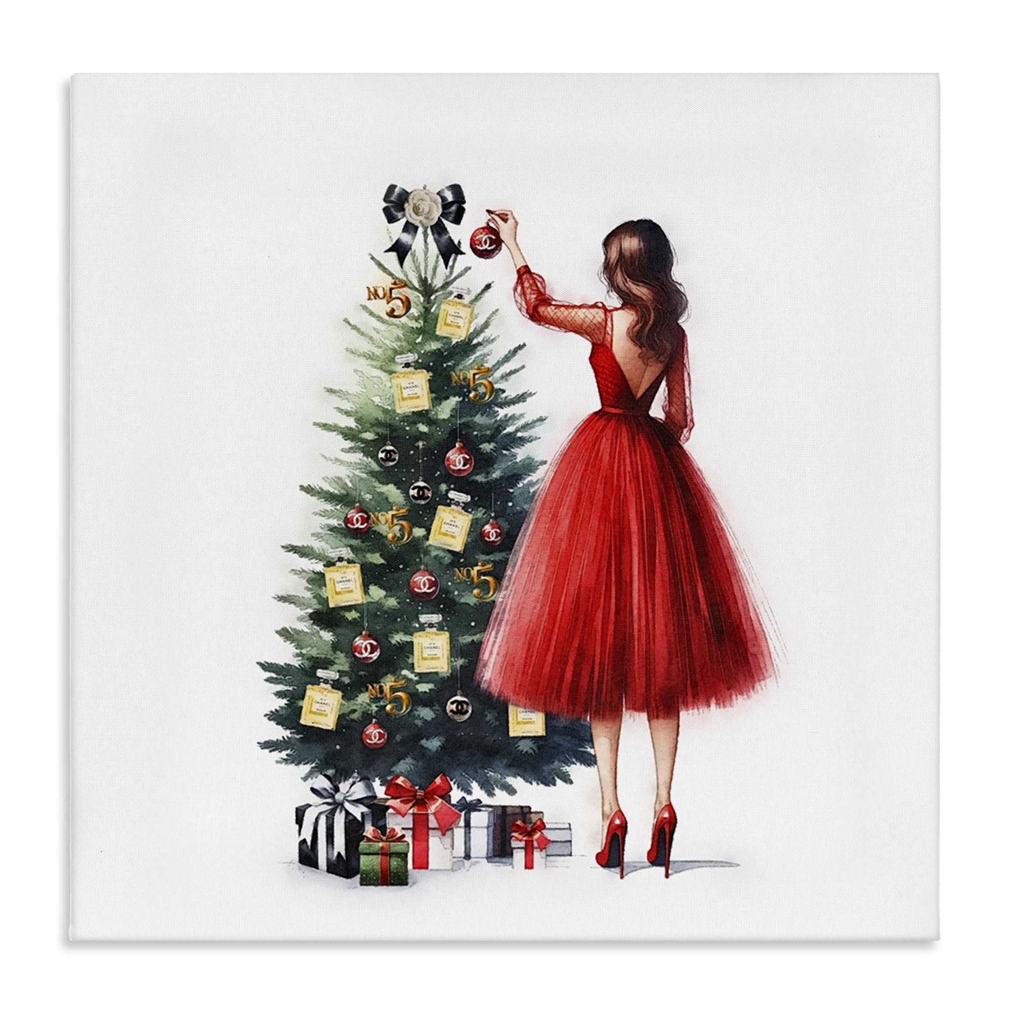 Stupell Industries Fashion Tree Ornaments Holiday Painting Gallery Wrapped Canvas Art Prints Wall Art, 17 x 17
