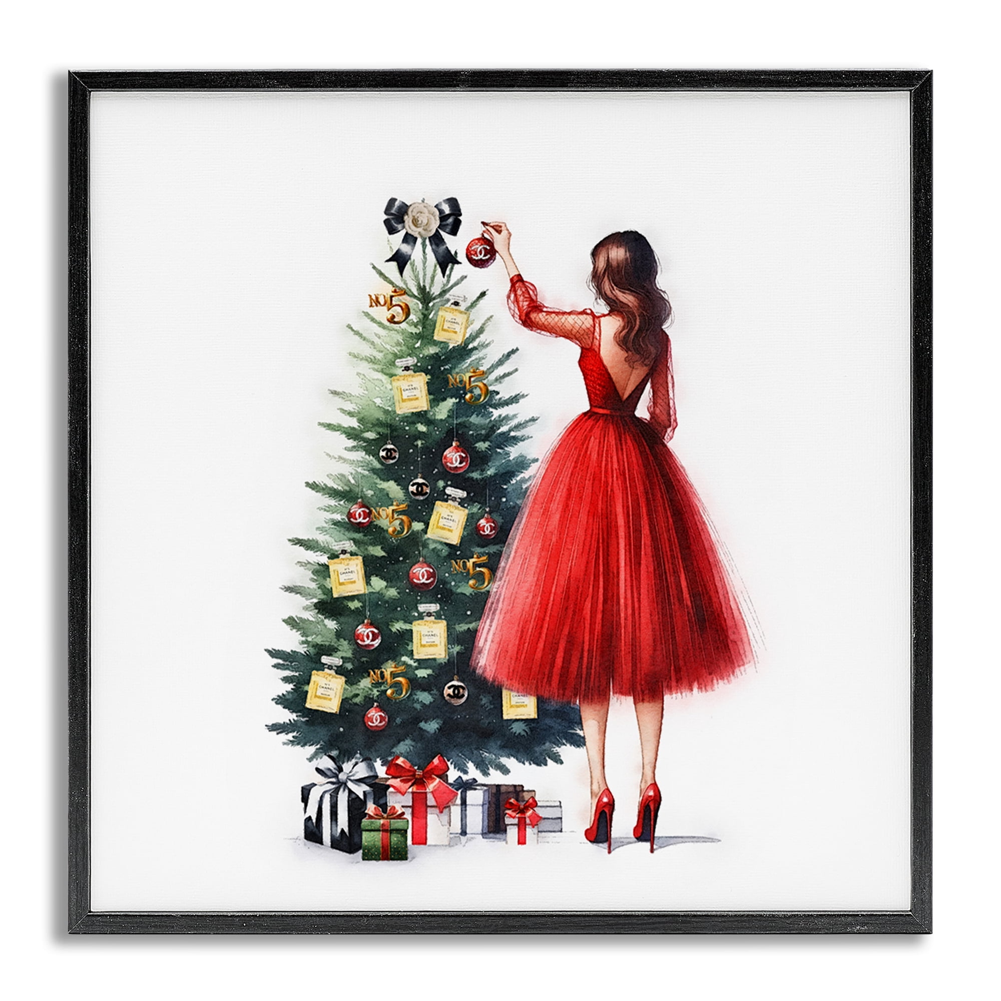 Stupell Industries Fashion Tree Ornaments Holiday Painting Gray Framed Art Prints Wall Art, 12 x 12