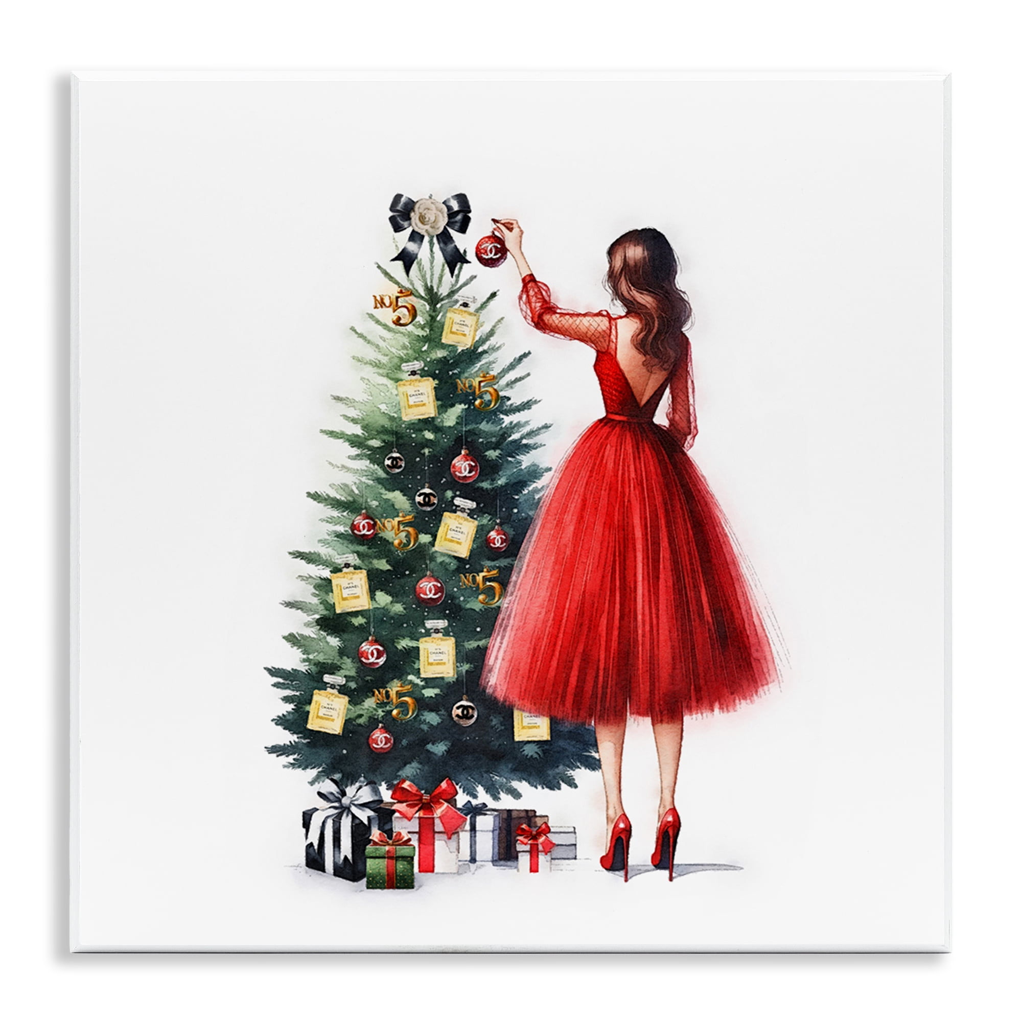 Stupell Industries Fashion Tree Ornaments Holiday Painting Unframed Art Prints Wall Art, 12 x 12