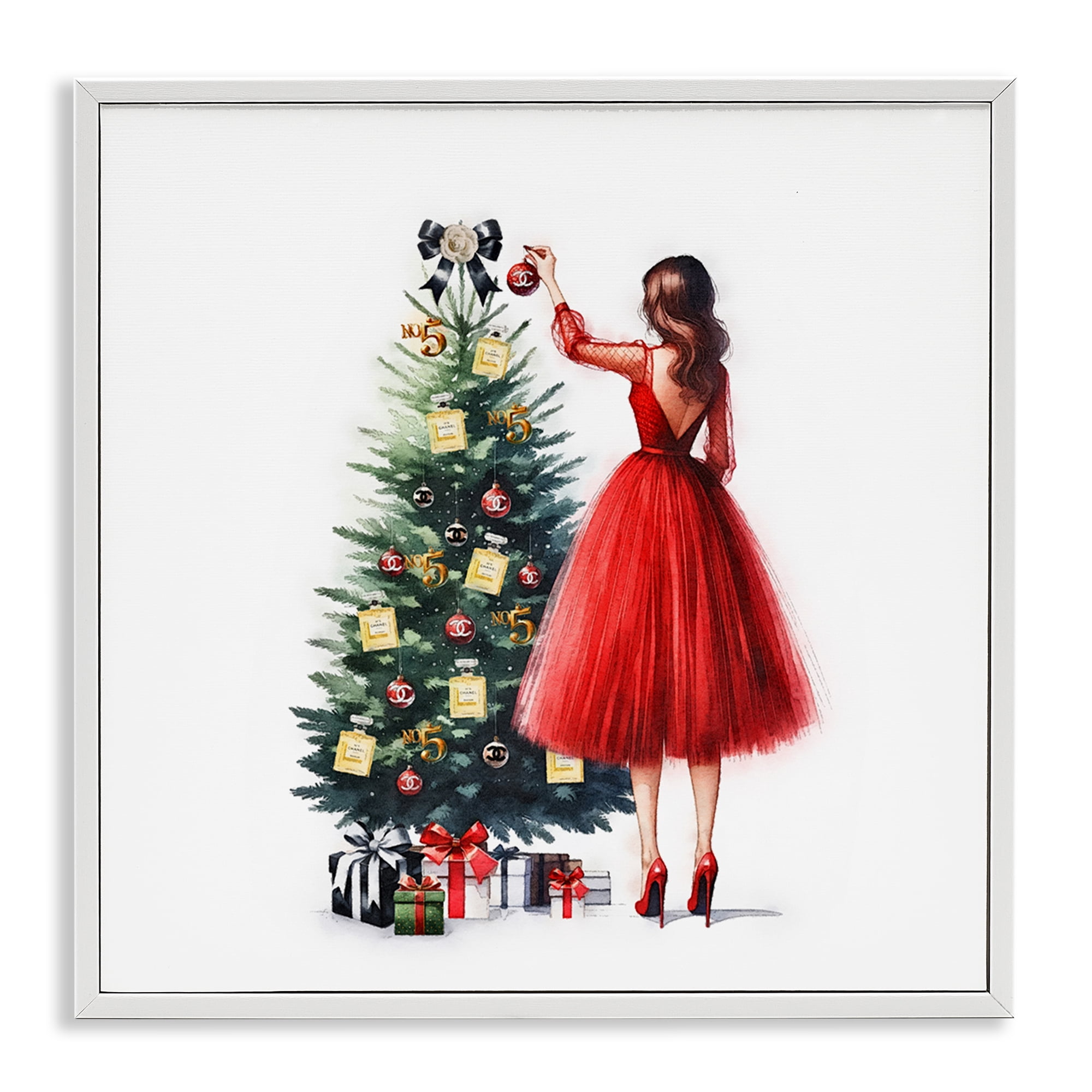 Stupell Industries Fashion Tree Ornaments Holiday Painting White Framed Art Prints Wall Art, 12 x 12