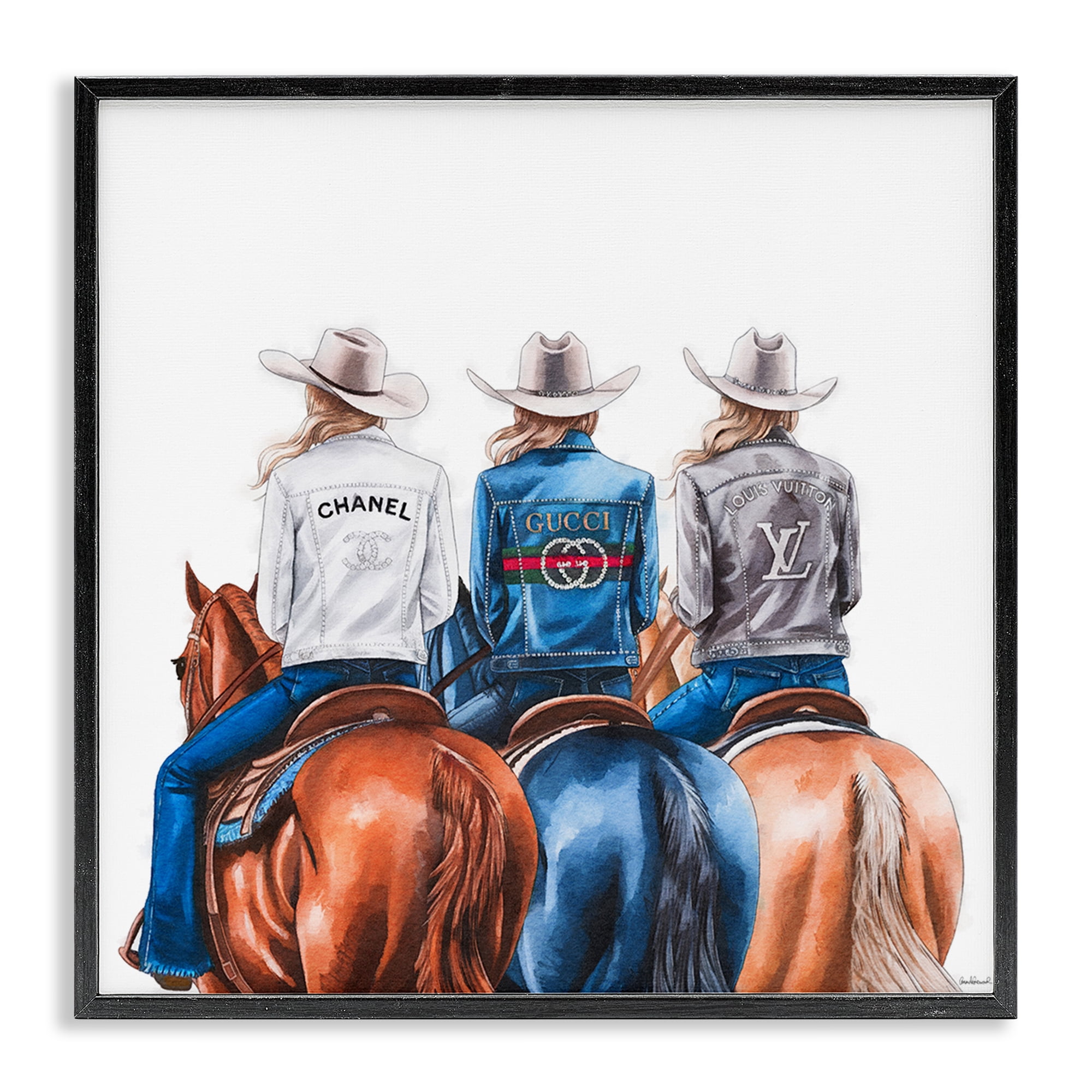 Stupell Industries Fashion Trend Cowgirls People Painting Black Framed Art Print Wall Art, 17 x 17