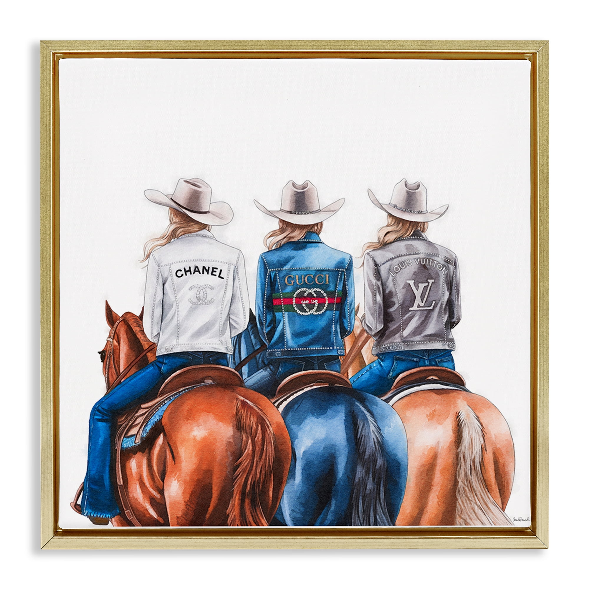 Stupell Industries Fashion Trend Cowgirls People Painting Gold Floater Framed Canvas Art Print Wall Art, 18 x 18