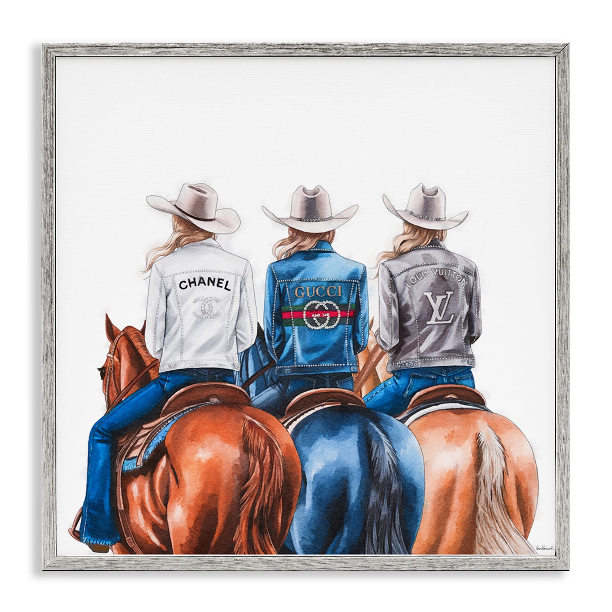 Stupell Industries Fashion Trend Cowgirls People Painting Gray Framed Art Print Wall Art, 12 x 12