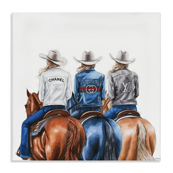 Stupell Industries Fashion Trend Cowgirls People Painting Wrapped Canvas Art Print Wall Art, 17 x 17