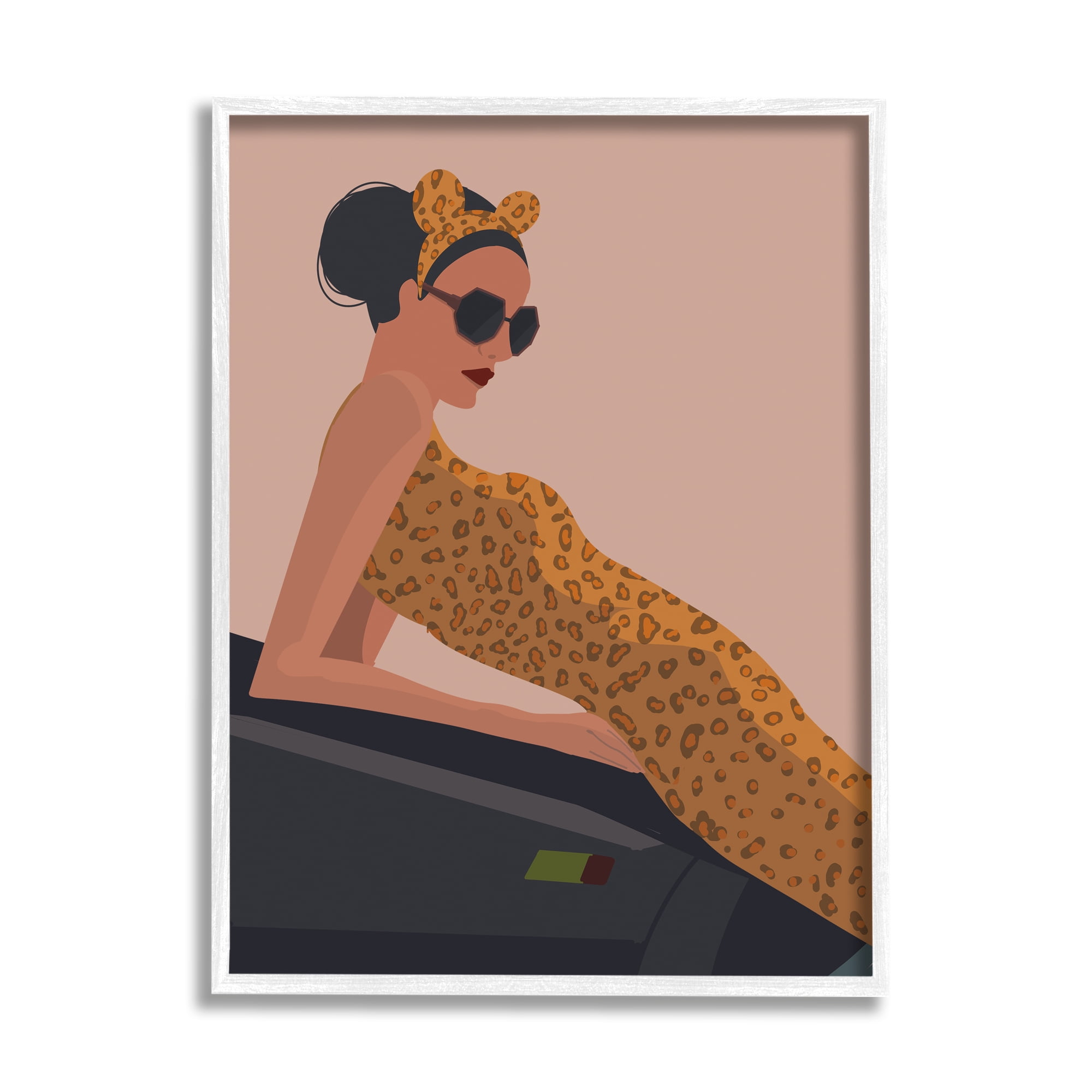 Stupell Industries Fashion Trend Woman Cheetah Print Dress Sports Car, 11 x 14, Design by Omar Escalante