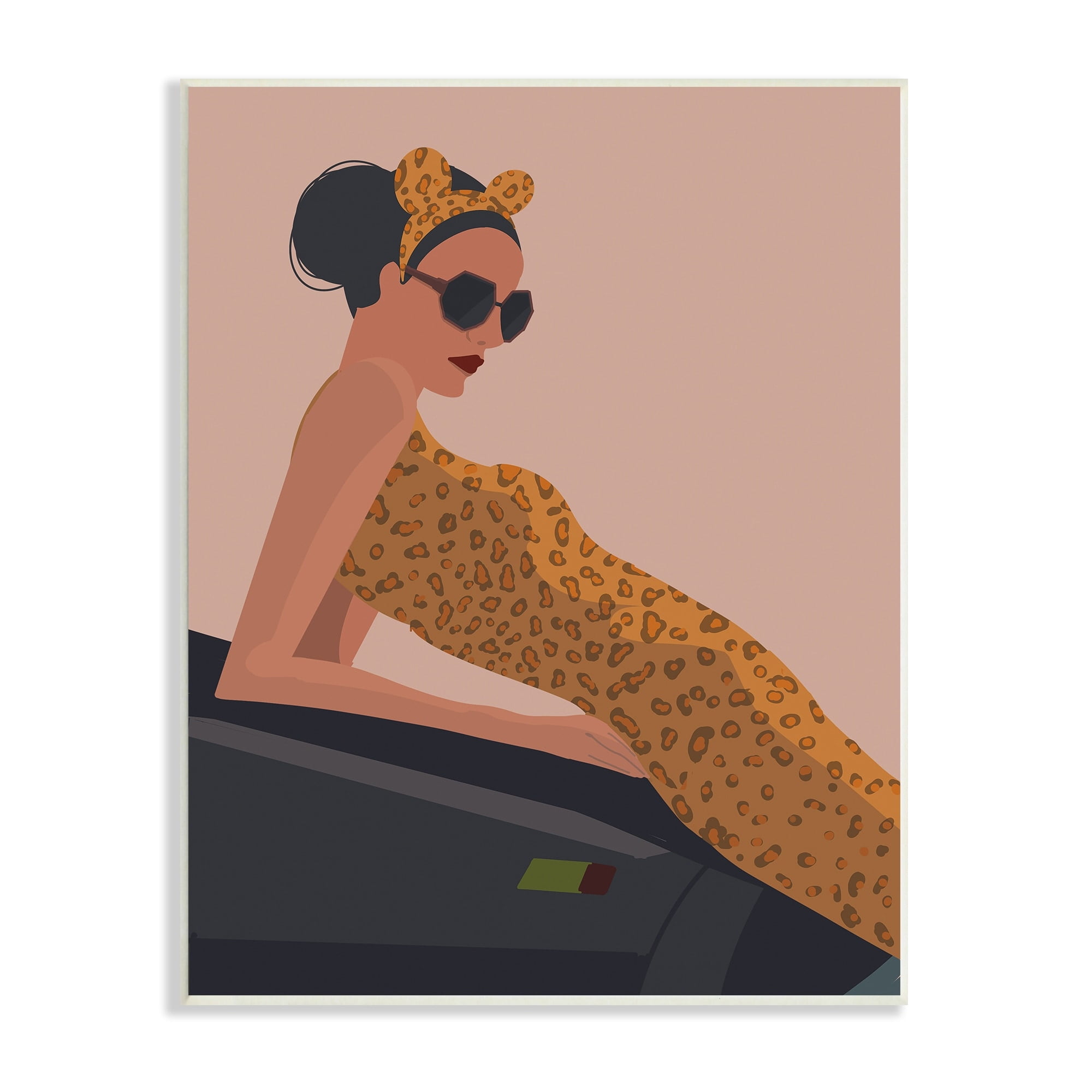 Stupell Industries Fashion Trend Woman Cheetah Print Dress Sports Car, 13 x 19, Design by Omar Escalante