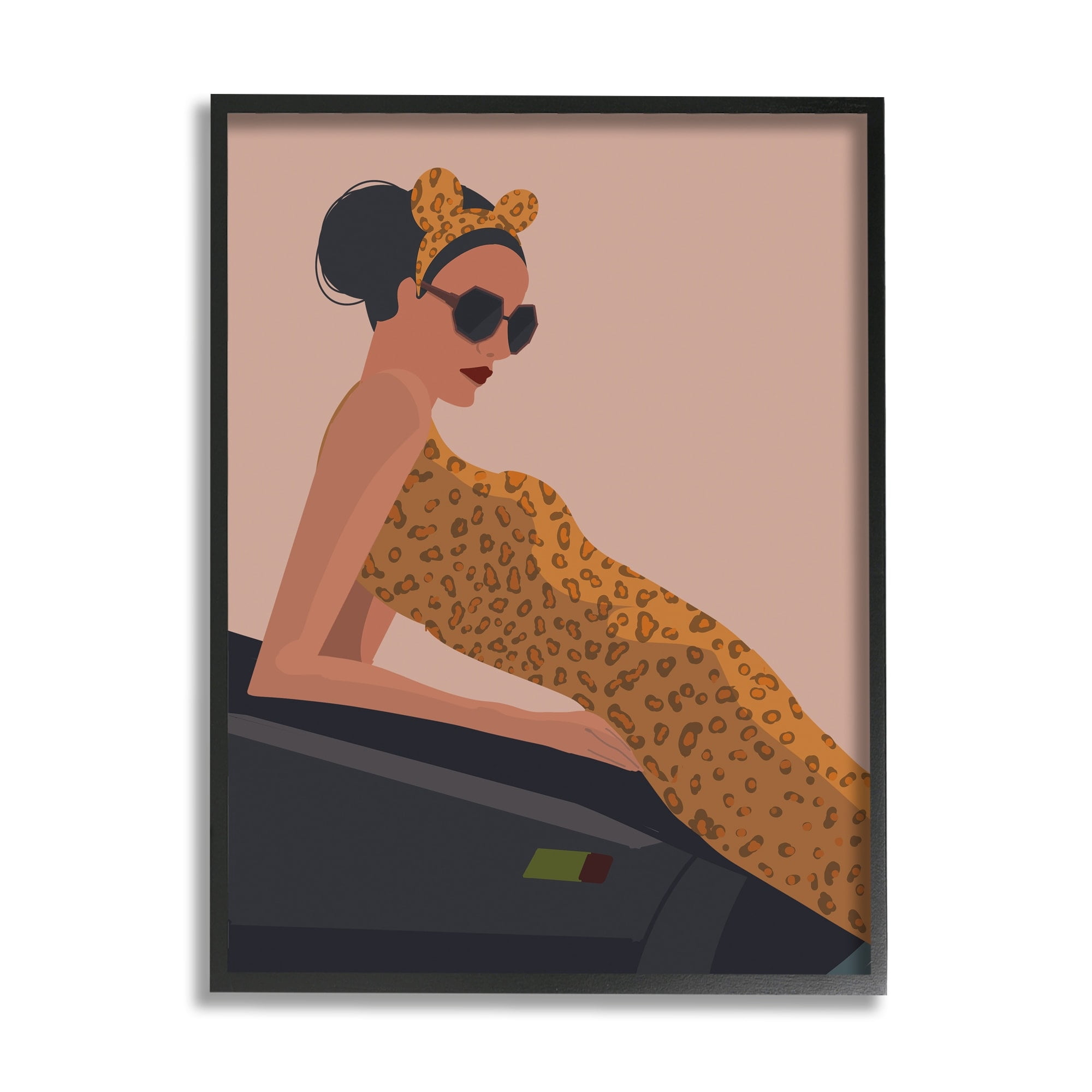 Stupell Industries Fashion Trend Woman Cheetah Print Dress Sports Car, 16 x 20, Design by Omar Escalante
