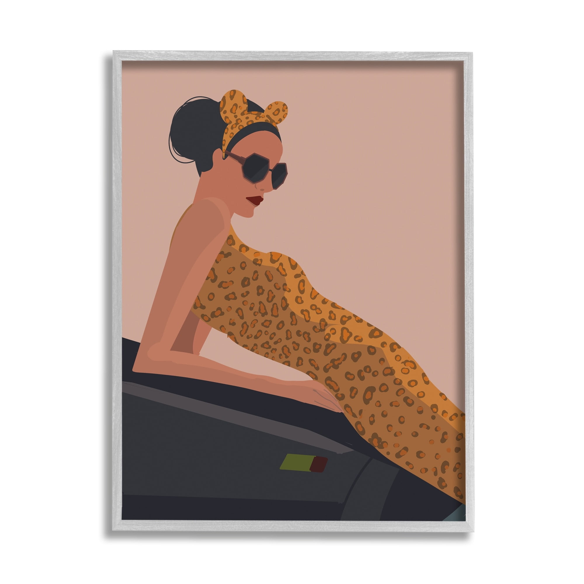 Stupell Industries Fashion Trend Woman Cheetah Print Dress Sports Car, 24 x 30, Design by Omar Escalante