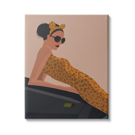 Stupell Industries Fashion Trend Woman Cheetah Print Dress Sports Car, 30 x 40, Design by Omar Escalante