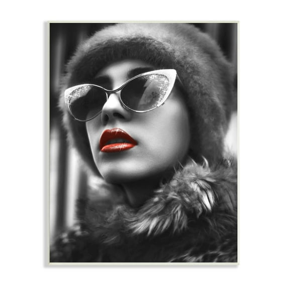Stupell Industries Fashion Woman Red Lips Glam Sunglasses Fur Coat, 10 x 15, Design by Ziwei Li