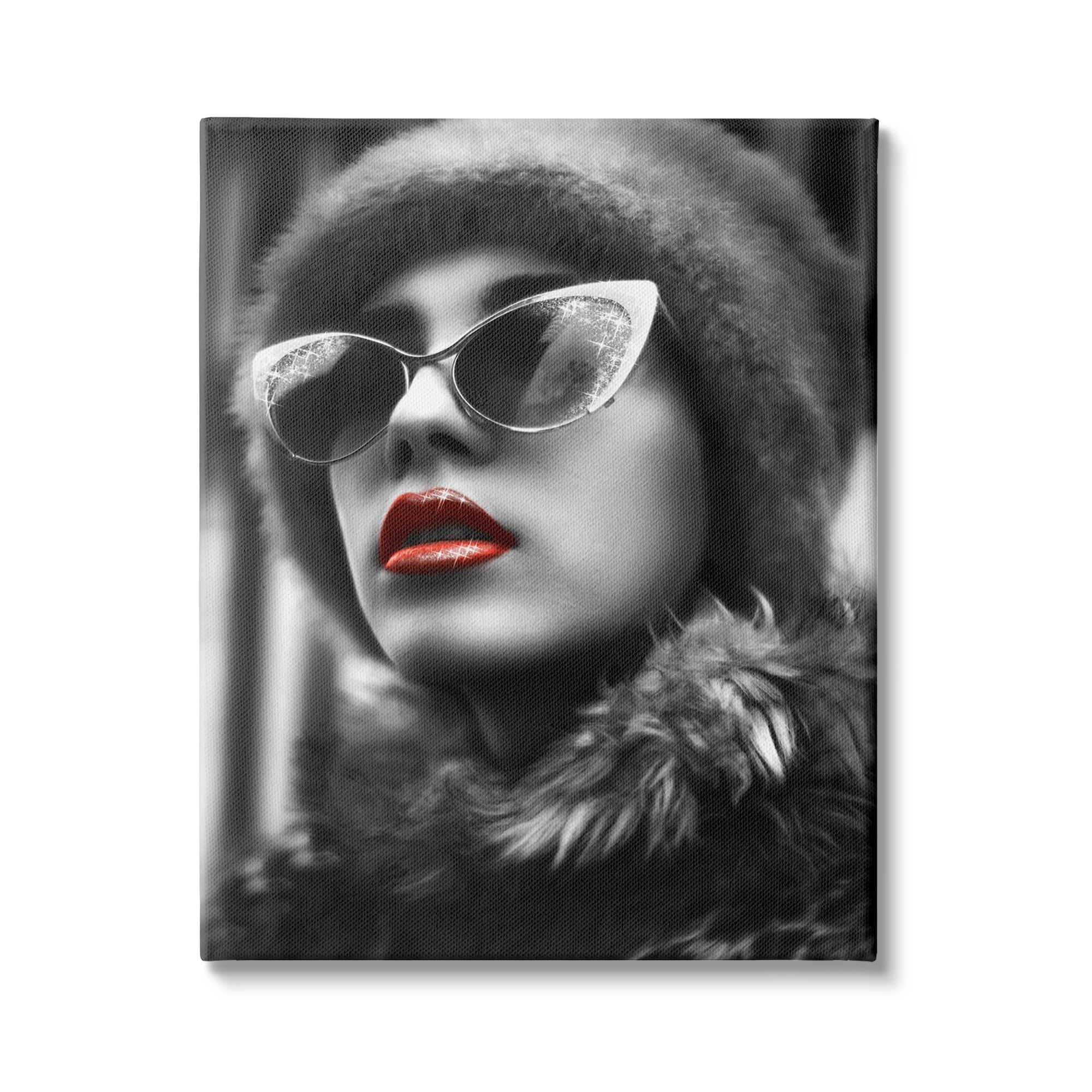 Stupell Industries Fashion Woman Red Lips Glam Sunglasses Fur Coat, 36 x 48, Design by Ziwei Li