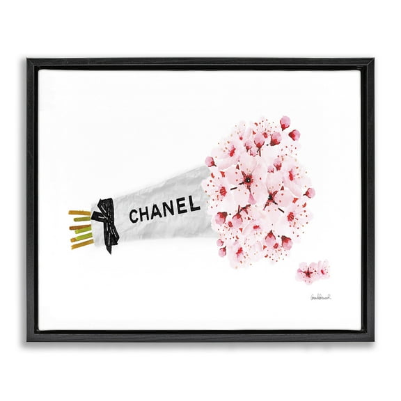 Stupell Industries Fashion Wrapped Cherry Blossoms Beauty & Fashion Painting Black Floater Framed Canvas Art Print Wall Art, 21 x 17