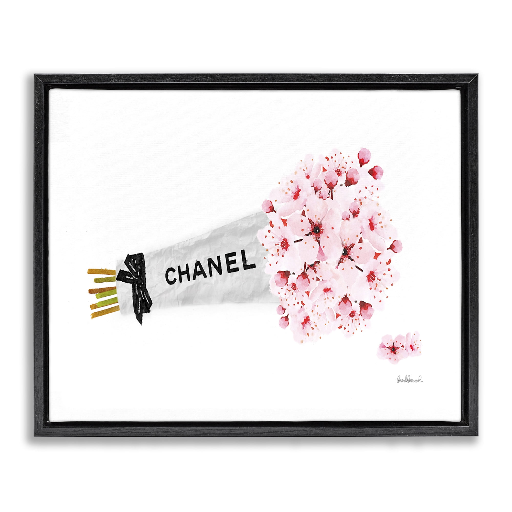 Stupell Industries Fashion Wrapped Cherry Blossoms Beauty & Fashion Painting Black Floater Framed Canvas Art Print Wall Art, 31 x 25