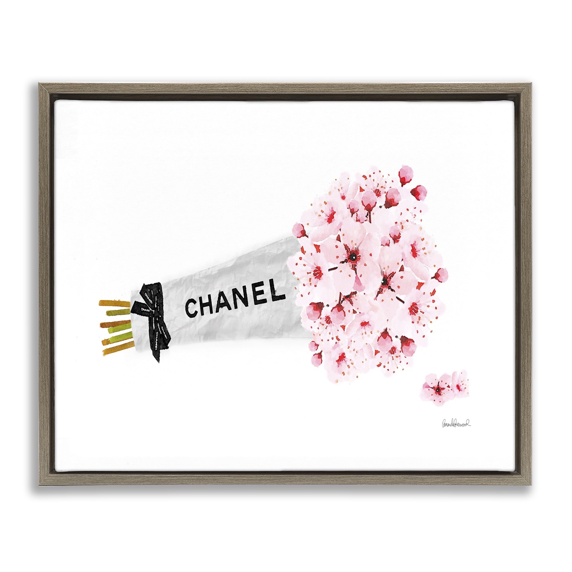 Stupell Industries Fashion Wrapped Cherry Blossoms Beauty & Fashion Painting Brown Floater Framed Canvas Art Print Wall Art, 31 x 25