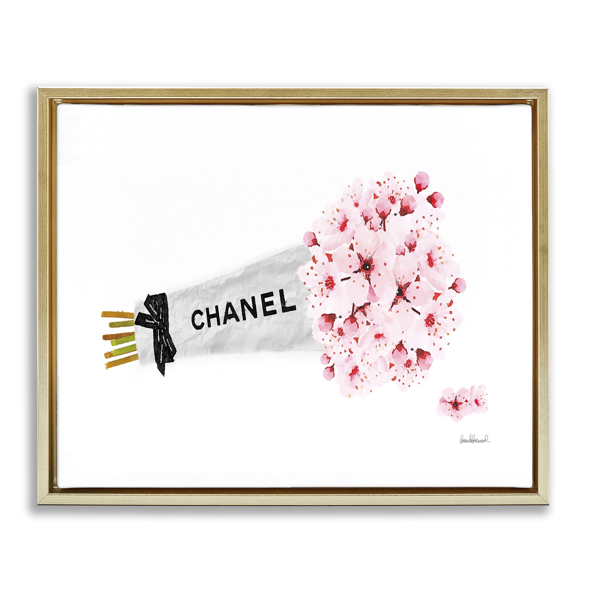 Stupell Industries Fashion Wrapped Cherry Blossoms Beauty & Fashion Painting Gold Floater Framed Canvas Art Print Wall Art, 21 x 17